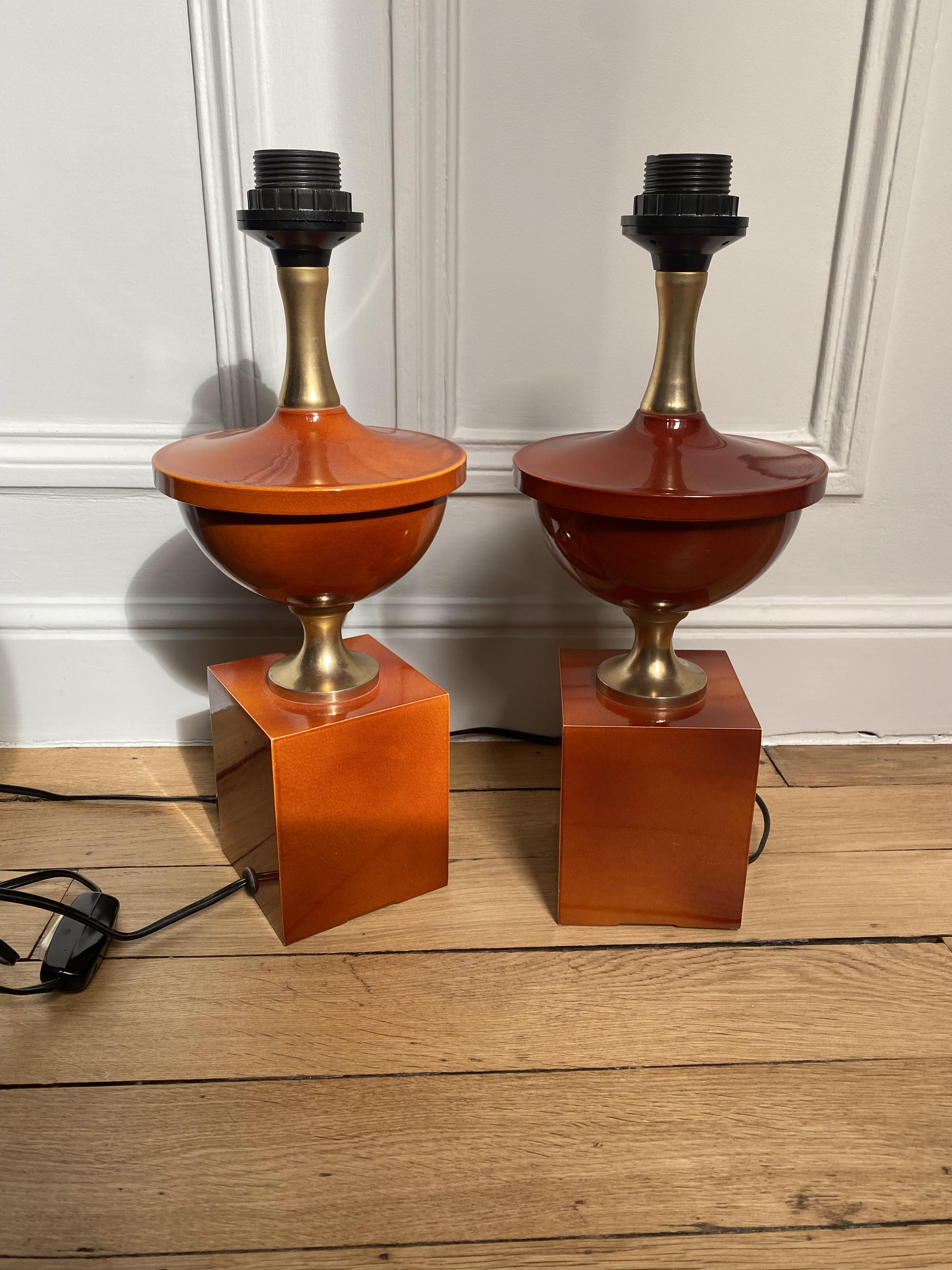 Baluster Table Lamp in Lacquered Steel by Philippe Barbier, 1970s, Set of 2. For Sale 2