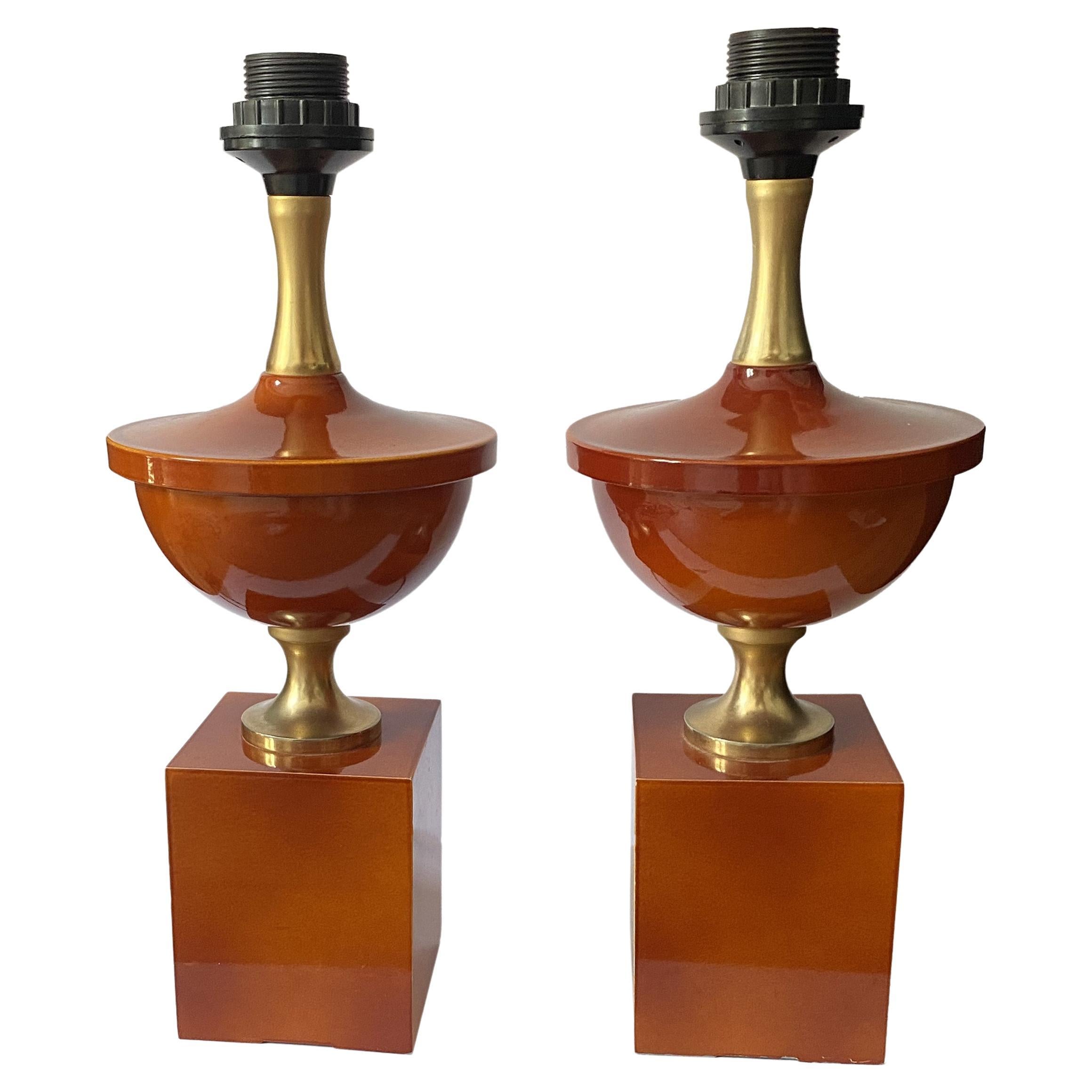 Baluster Table Lamp in Lacquered Steel by Philippe Barbier, 1970s, Set of 2. For Sale