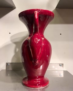 Baluster Vase Red Ceramic with Flamingos Ray Camart, Antibes France, circa 1950