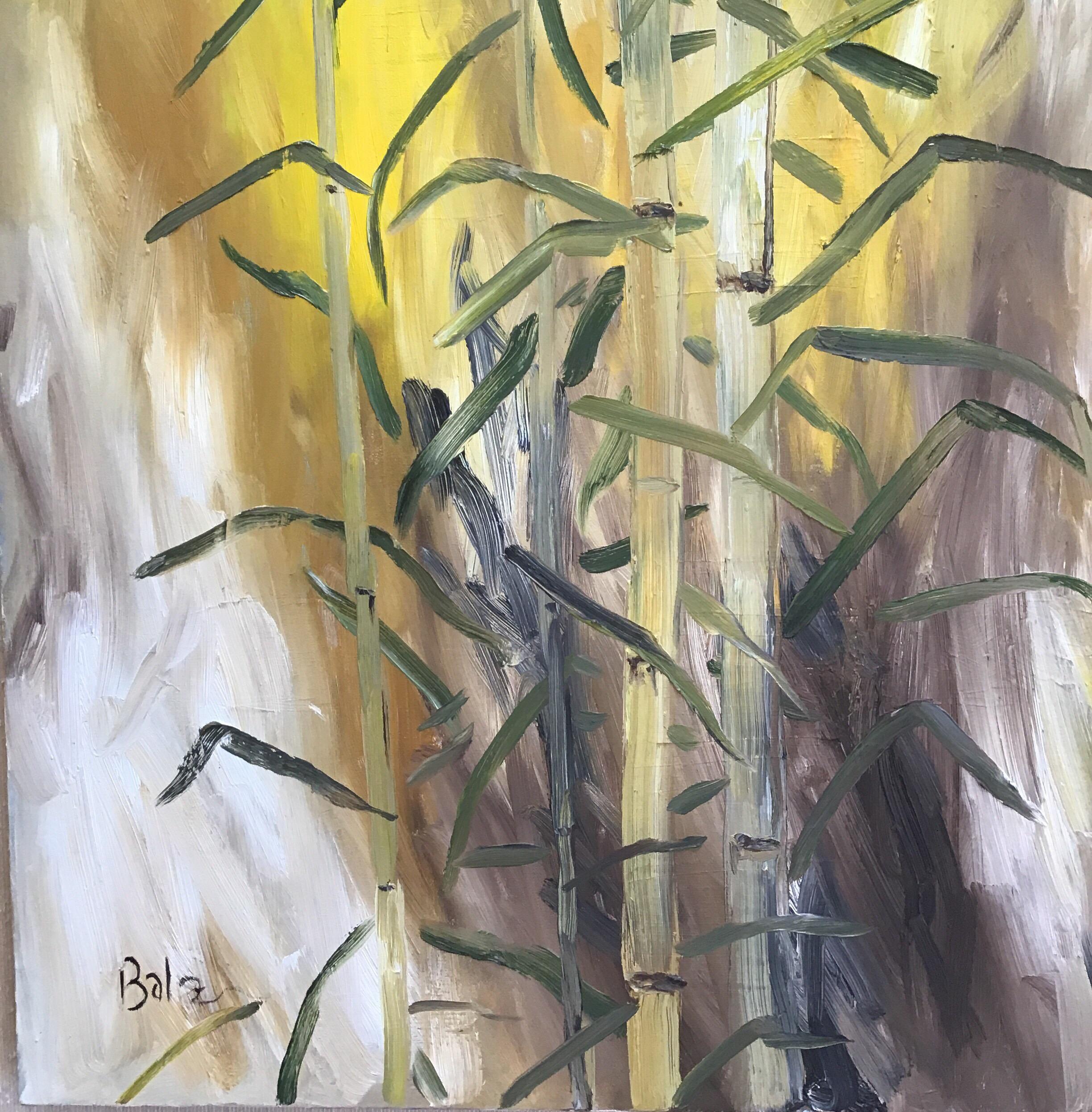 Bambus Grove, Ölgemälde von Balz, „Bäume am Himmel“ im Angebot 1