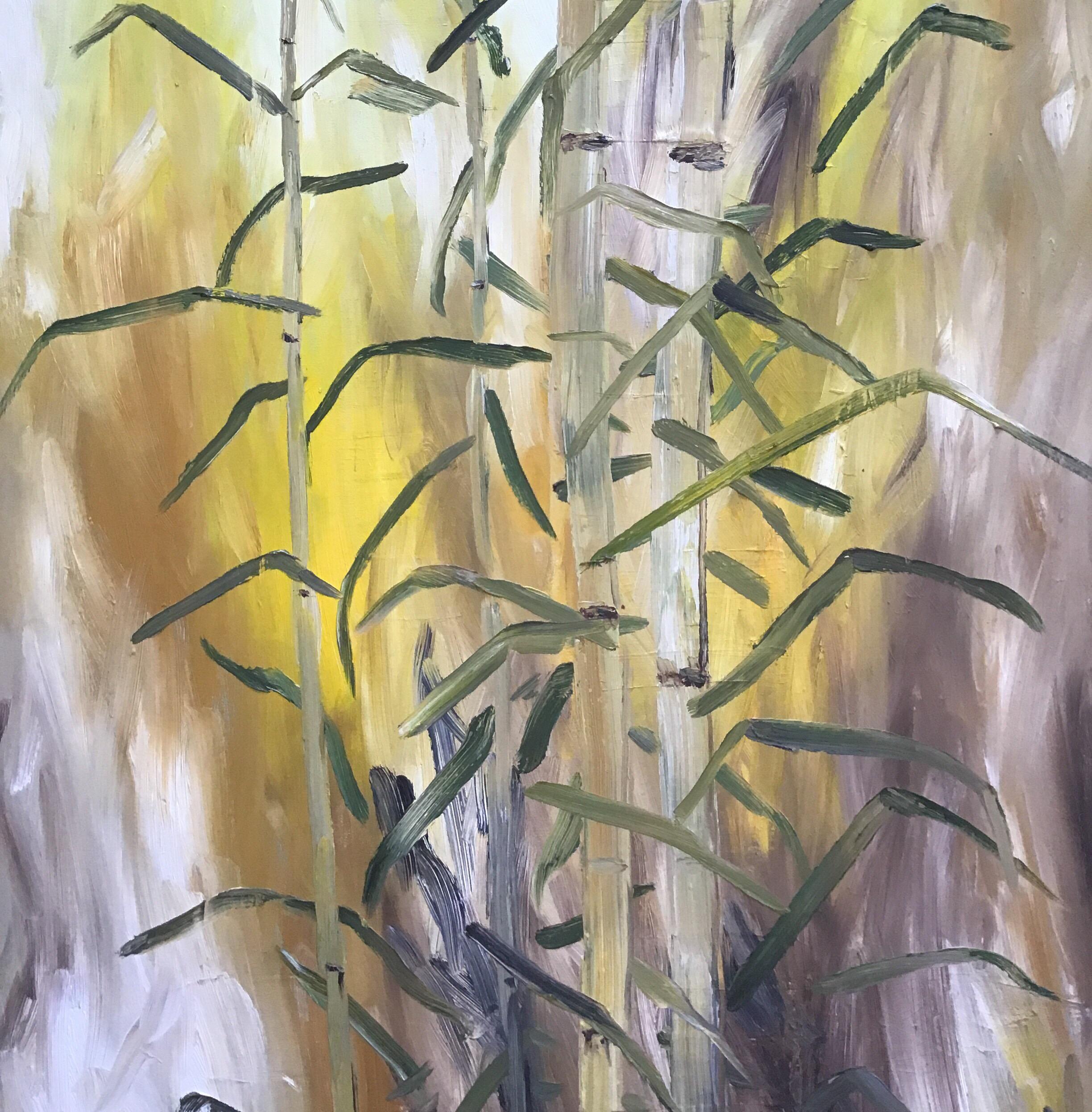 Bambus Grove, Ölgemälde von Balz, „Bäume am Himmel“ im Angebot 6