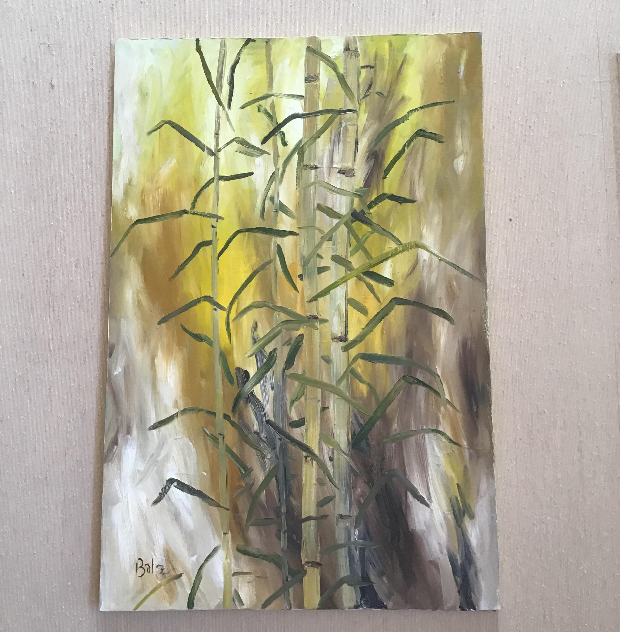 Oil on canvas of a stand of bamboo
Unframed