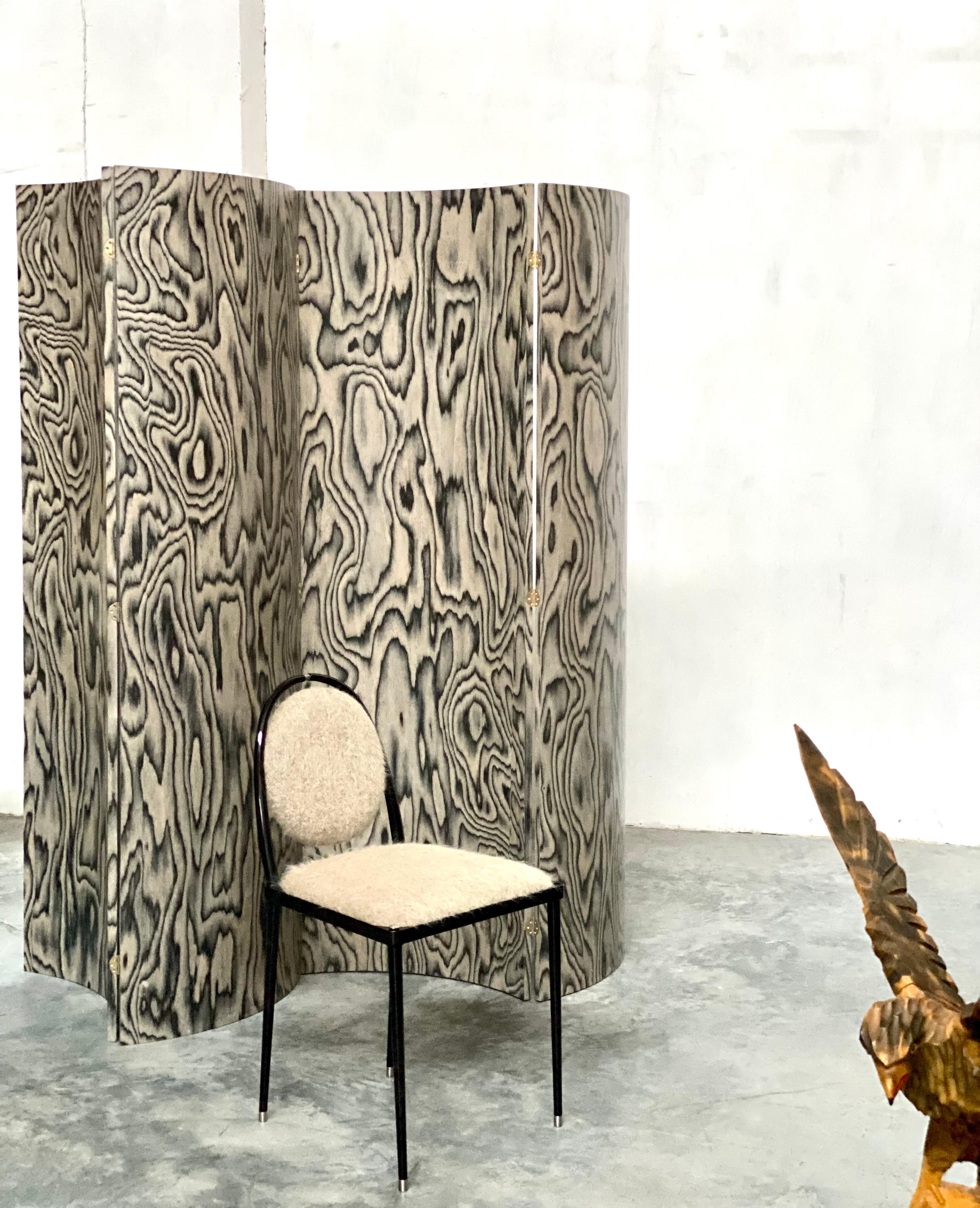 Modern Balzaretti Chair in Black High-Gloss and Quinoa Mohair For Sale