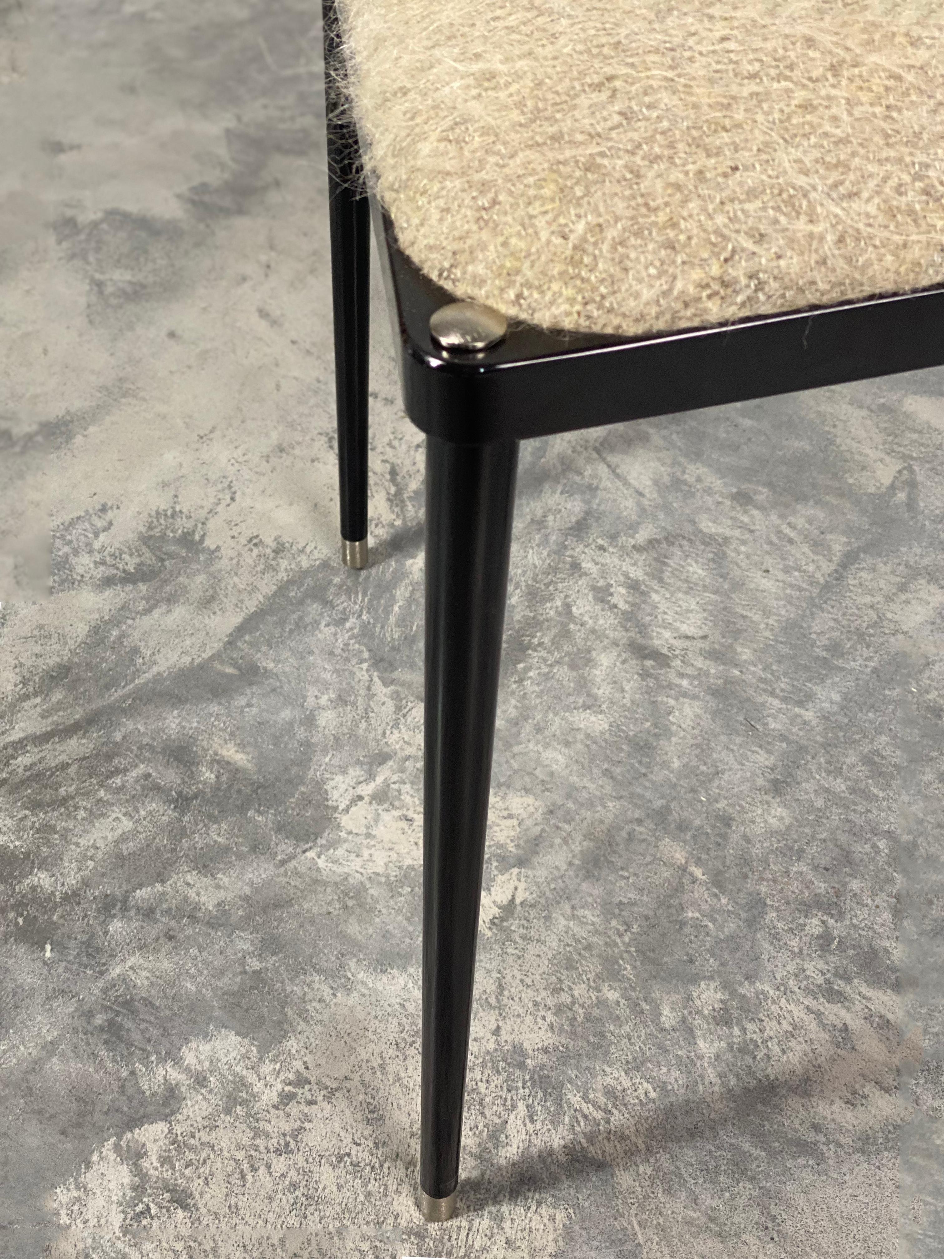 Powder-Coated Balzaretti Chair in Black High-Gloss and Quinoa Mohair For Sale