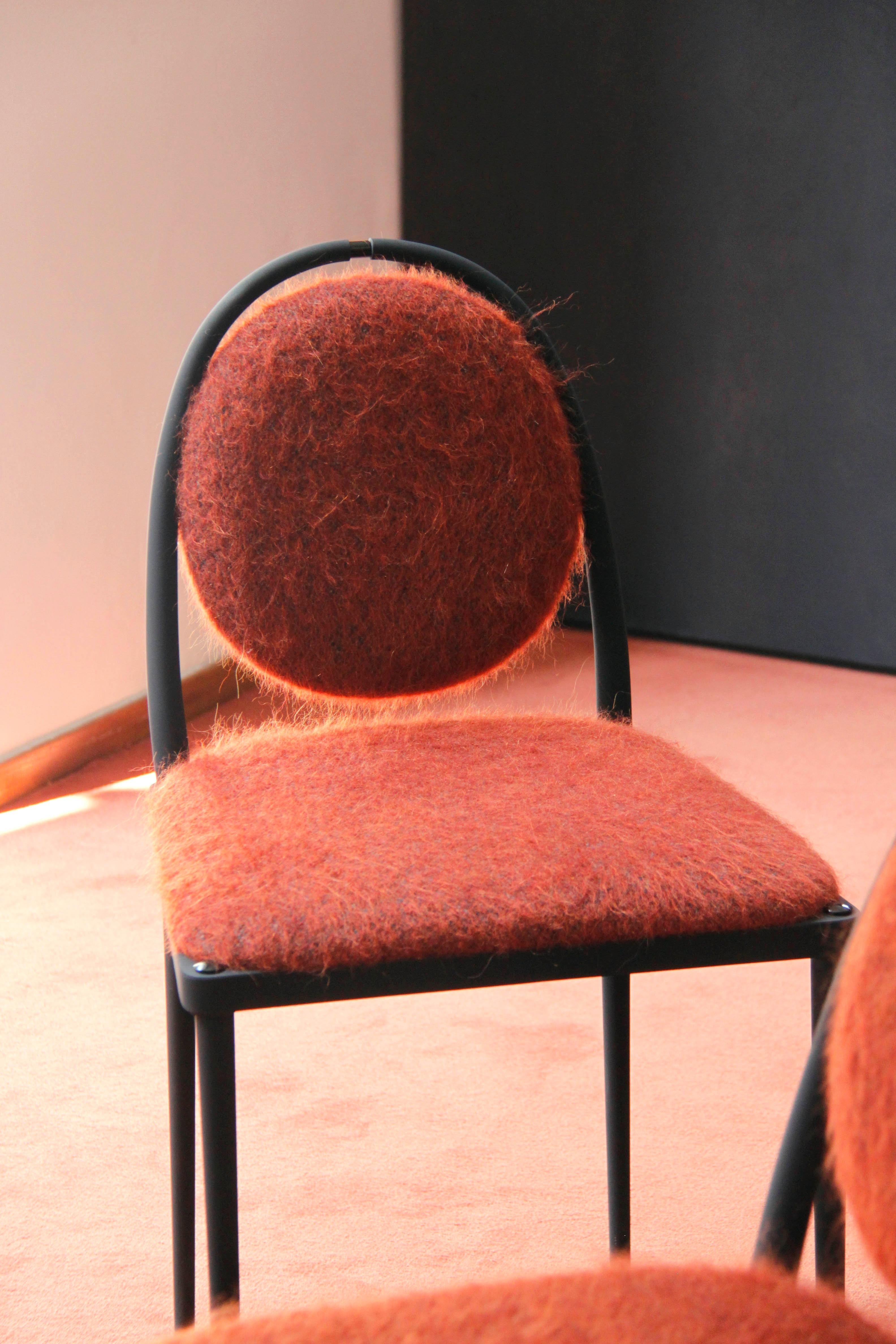 Powder-Coated Balzaretti Chair in Stainless Steel and Terracotta Mohair For Sale