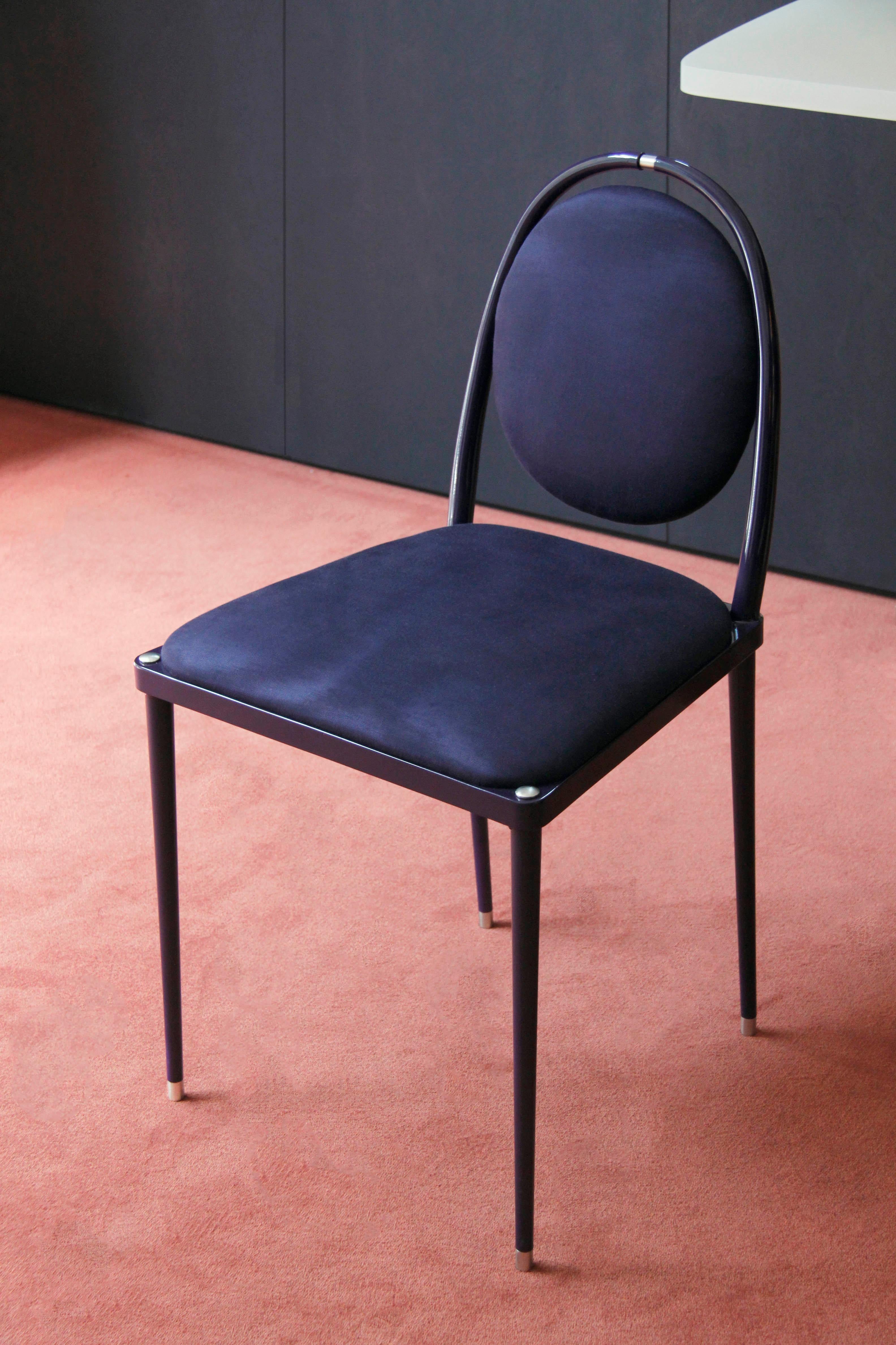 Modern 'Balzaretti' Chair in Deep Purple Moire Pattern Silk For Sale