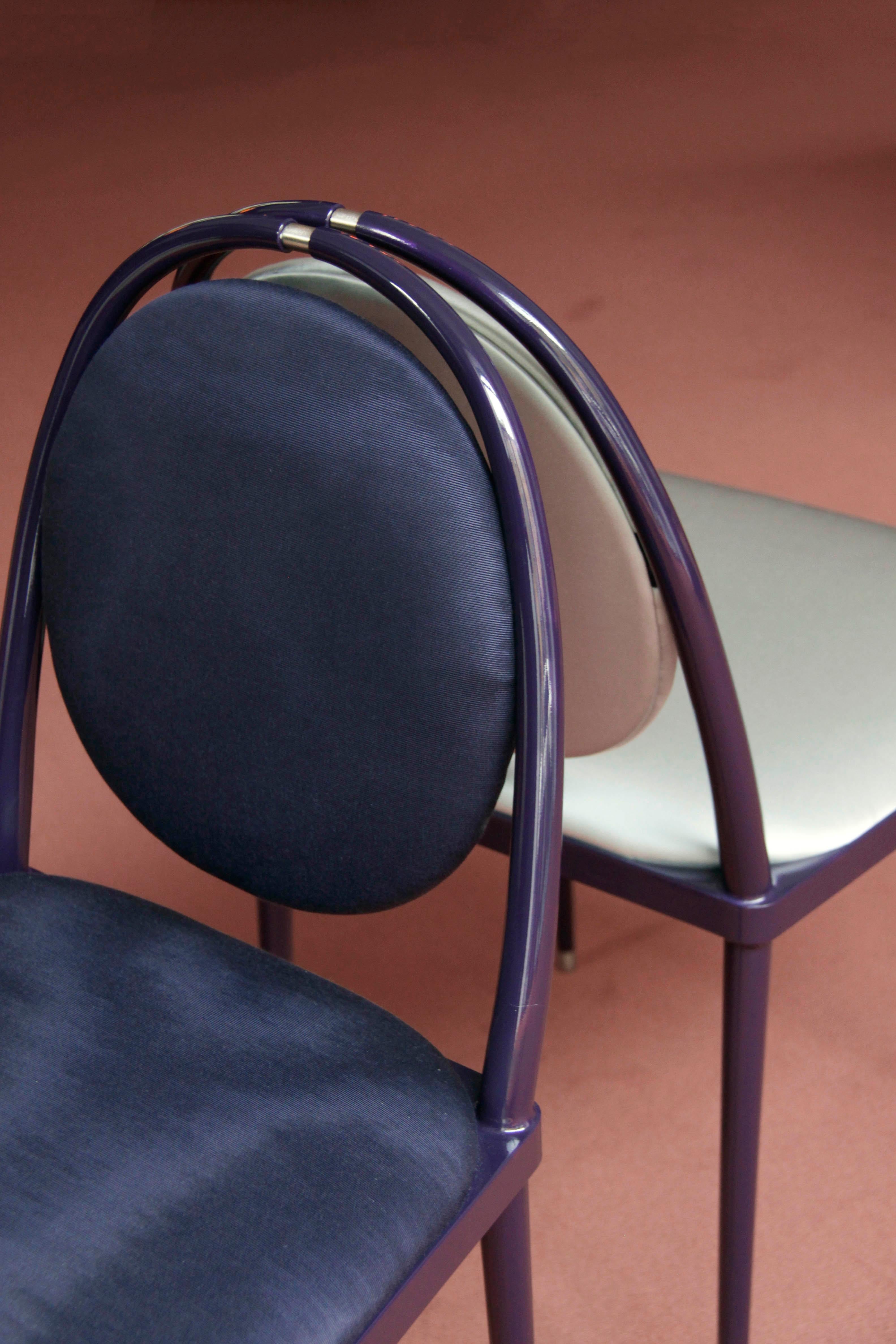 Italian 'Balzaretti' Chair in Deep Purple Moire Pattern Silk For Sale