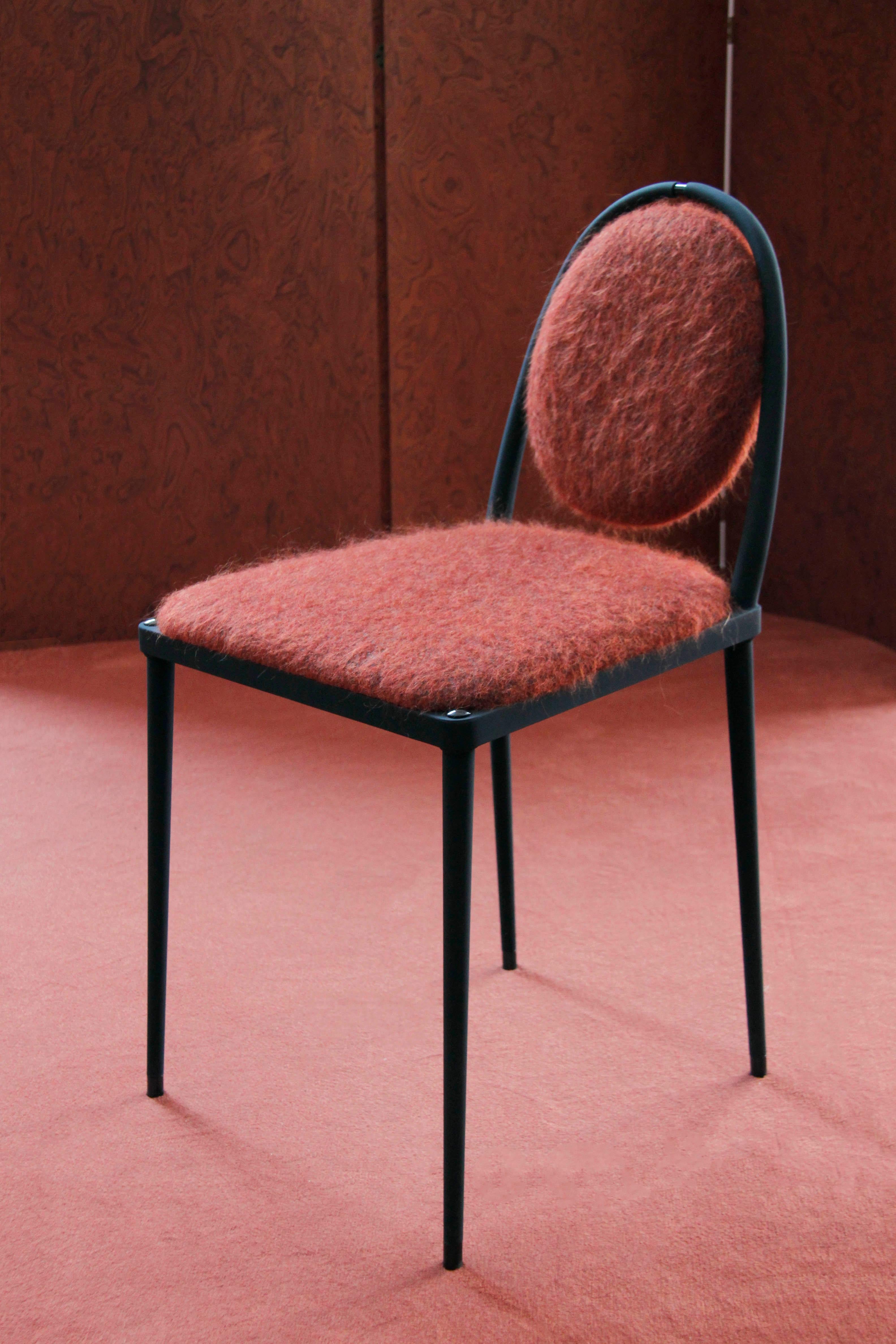 Italian Balzaretti Chair in Stainless Steel and Terracotta Mohair For Sale