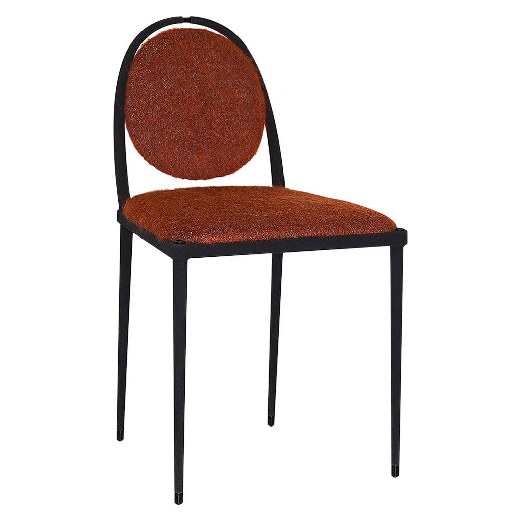 Balzaretti Chair in Stainless Steel and Terracotta Mohair For Sale