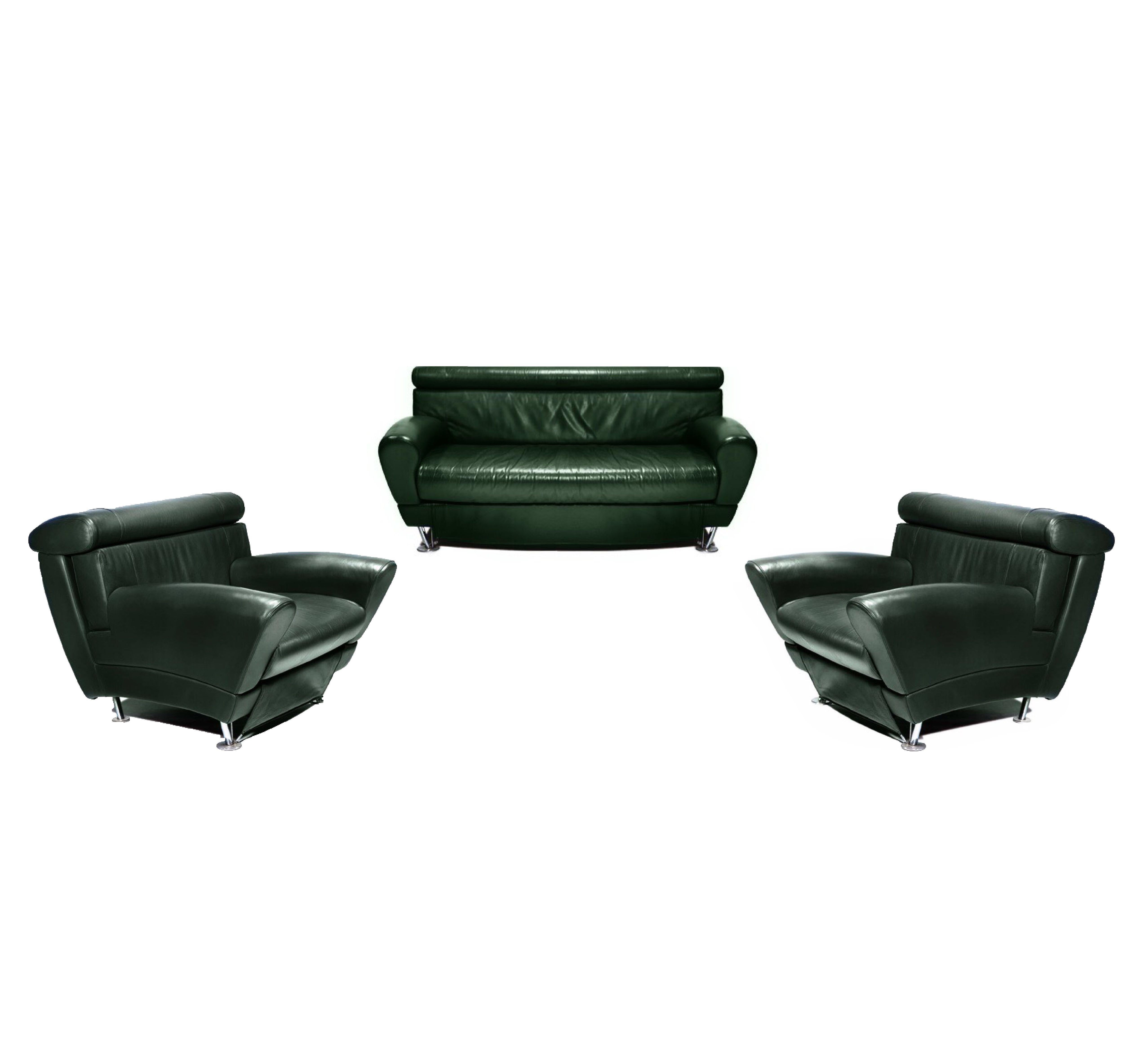 Balzo Forest green leather sofa by Massimo Iosa Ghini for Moroso Italia 1987, three-seat sofa, leather, chromed steel, 83