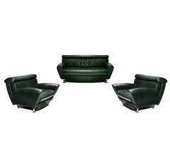 Balzo Forest Green Leather Loveseat Massimo Iosa Ghini Moroso 1987 Memphis