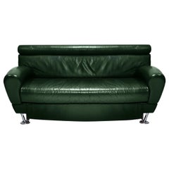 Balzo Forest Green Leather Loveseat Massimo Iosa Ghini Moroso 1987 Memphis