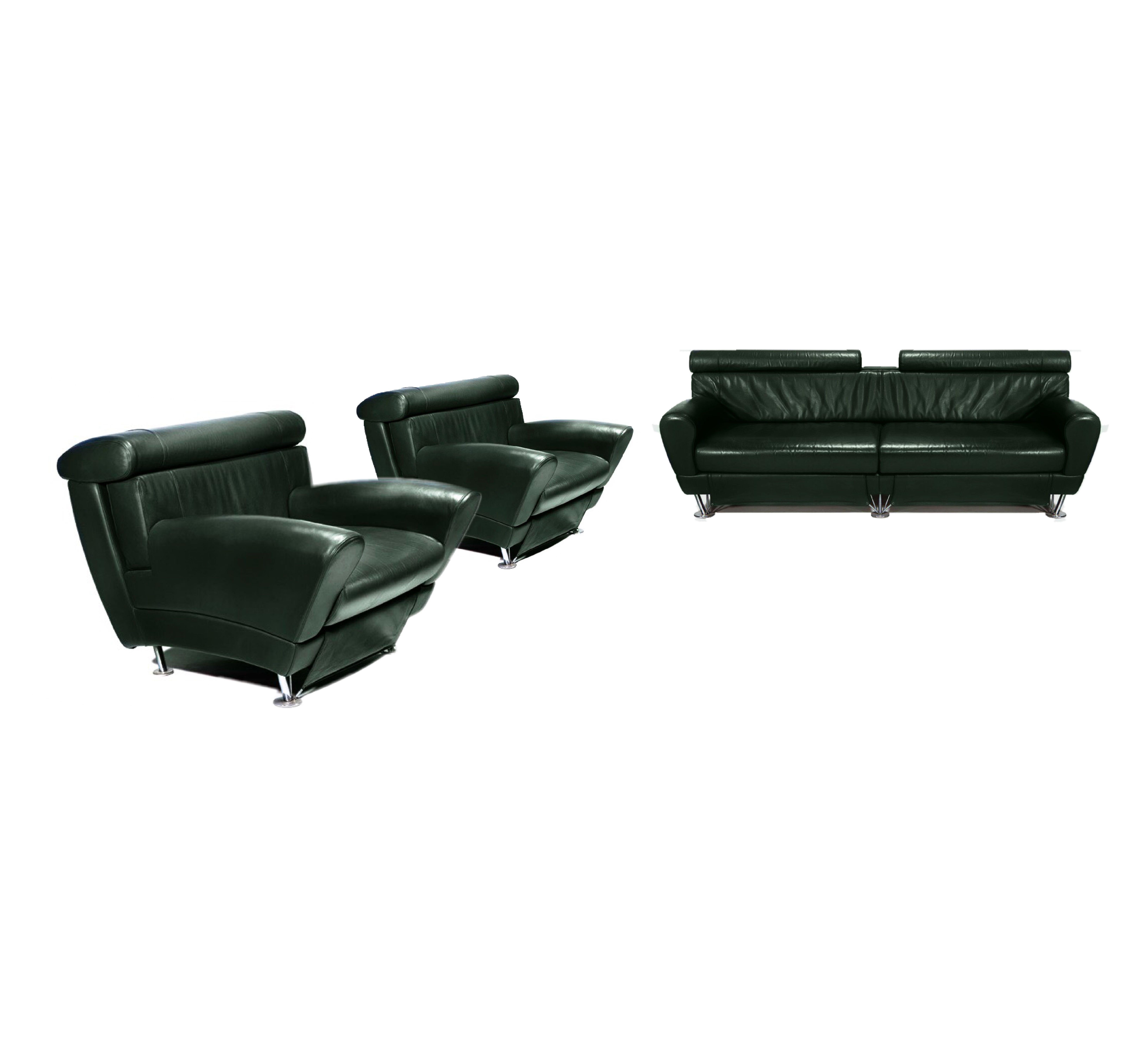 Balzo Forest green leather sofa by Massimo Iosa Ghini for Moroso Italia 1987, three-seat sofa, leather, chromed steel, 83
