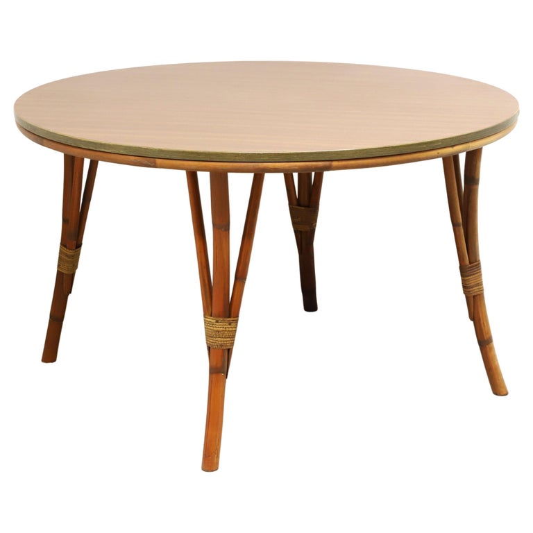 BAMTAN 1960's Rattan Round Dining Table For Sale at 1stDibs