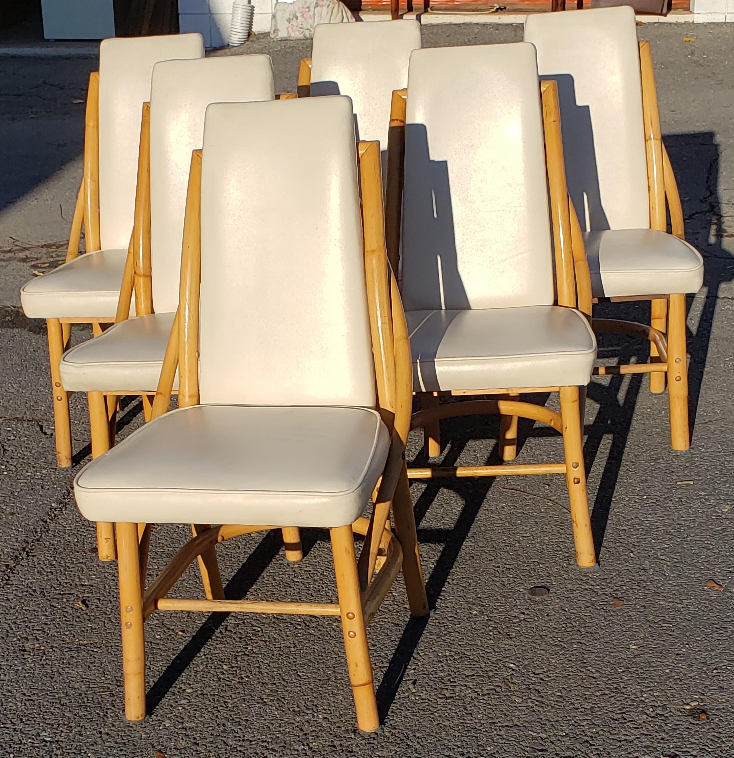 Hand-Crafted Bam Tan Rattan Bamboo Dining Chairs, Circa 1960s