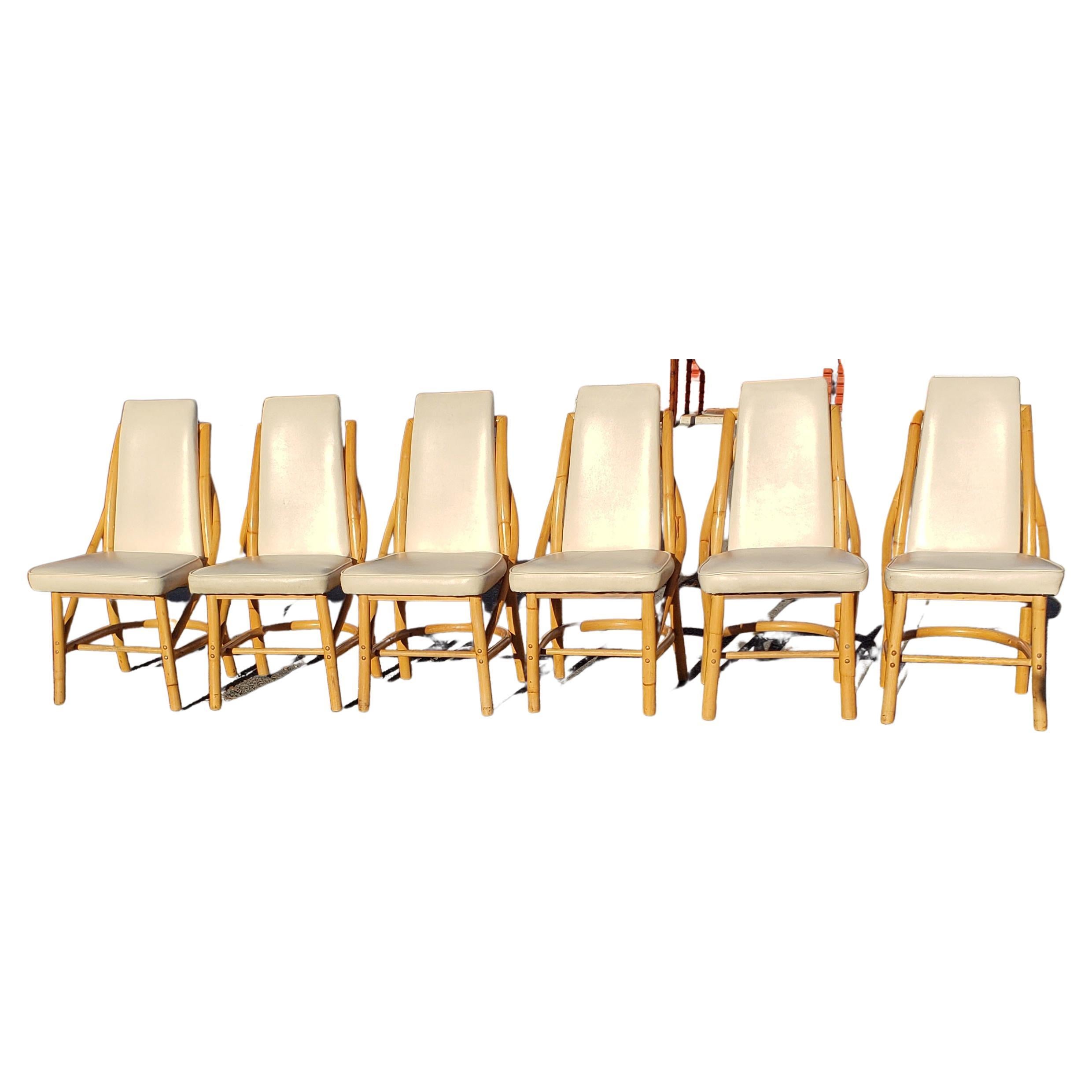 Bam Tan Rattan Bamboo Dining Chairs, Circa 1960s In Good Condition For Sale In Germantown, MD