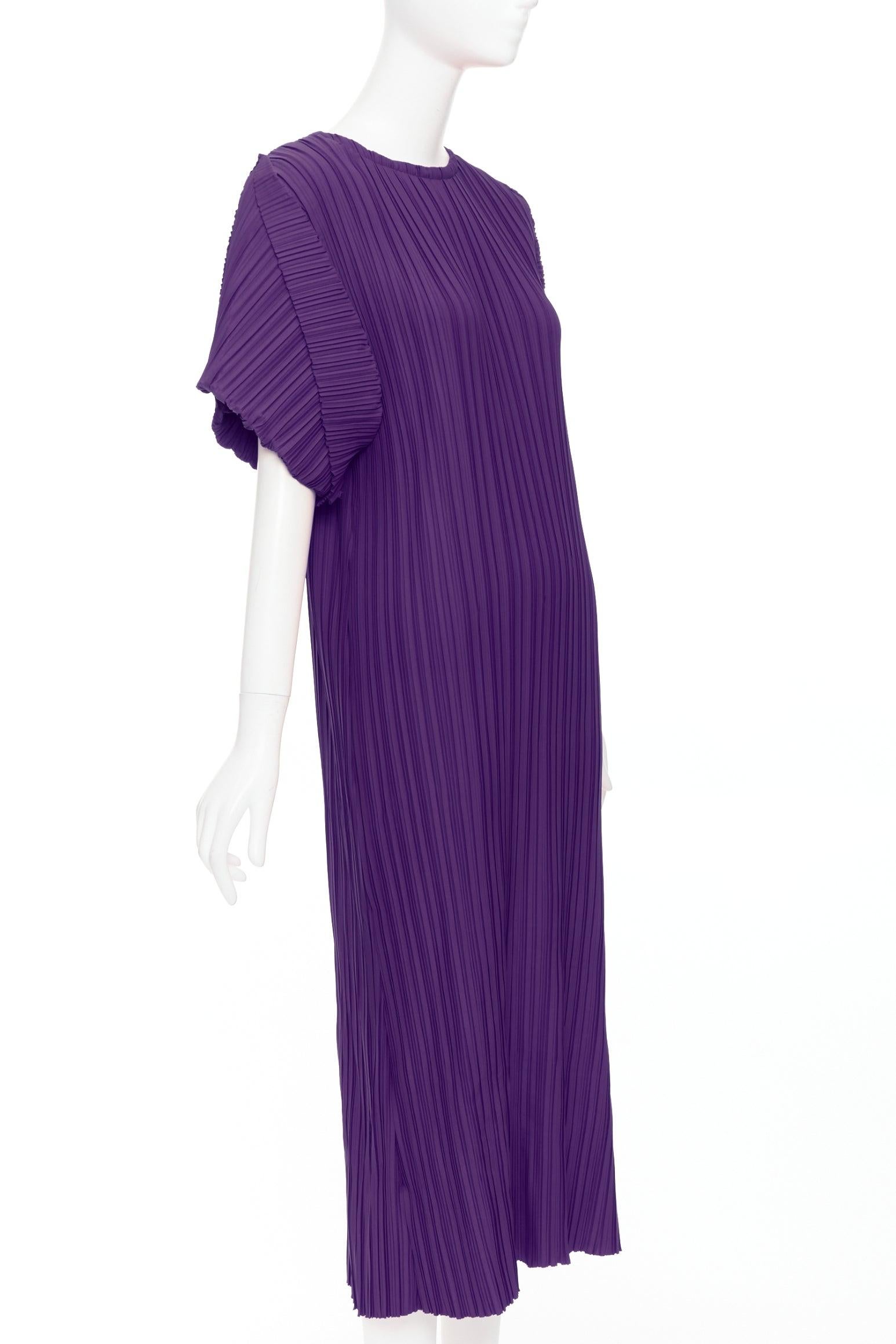 Purple BAMBAH Beach purple plisse puff half sleeve crew neck midi dress For Sale