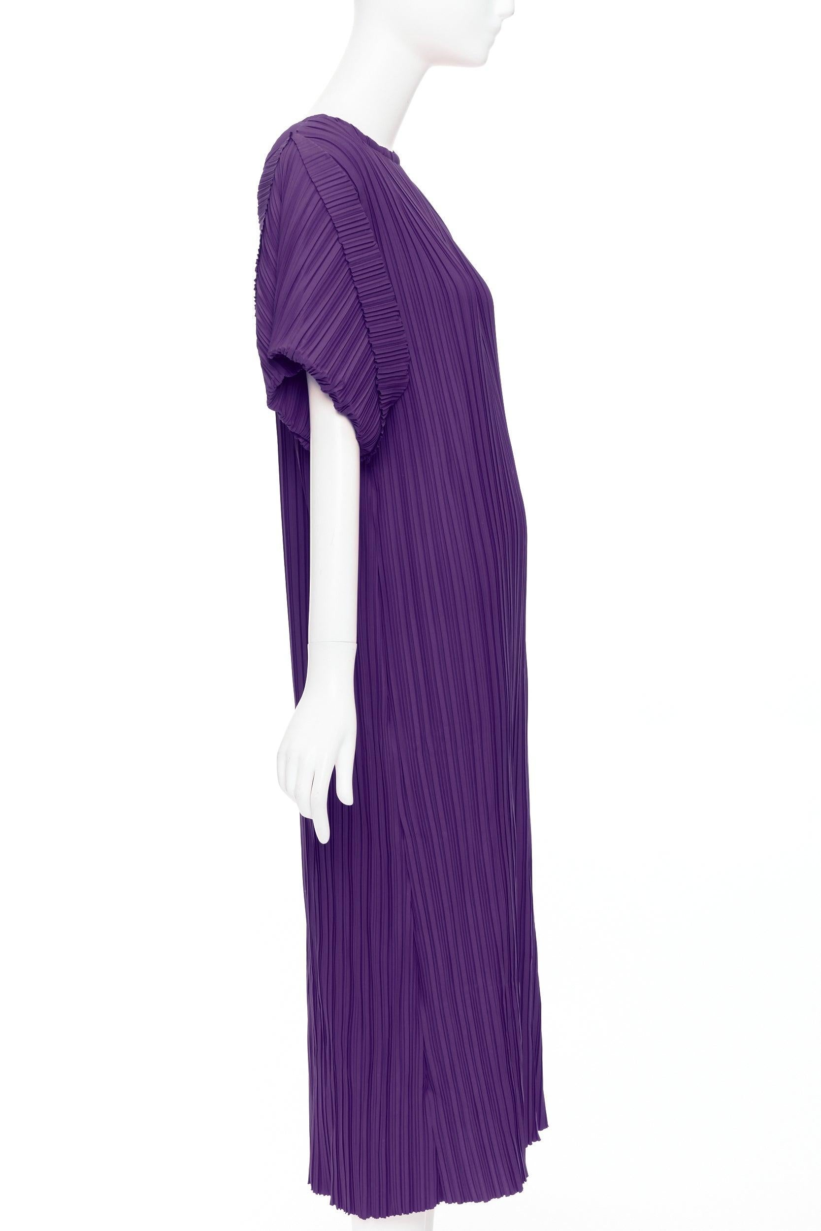 BAMBAH Beach purple plisse puff half sleeve crew neck midi dress In New Condition For Sale In Hong Kong, NT