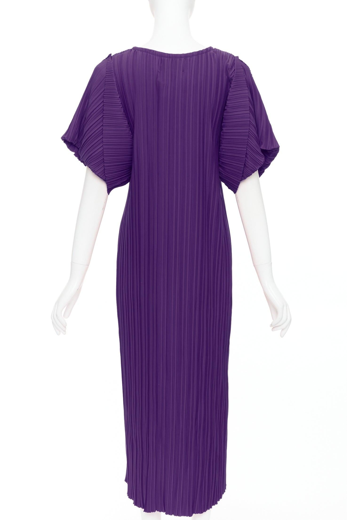 Women's BAMBAH Beach purple plisse puff half sleeve crew neck midi dress For Sale