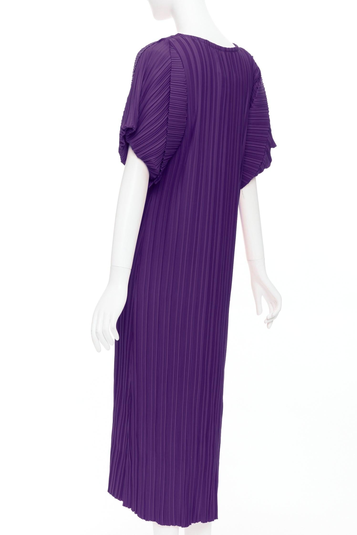 BAMBAH Beach purple plisse puff half sleeve crew neck midi dress For Sale 1