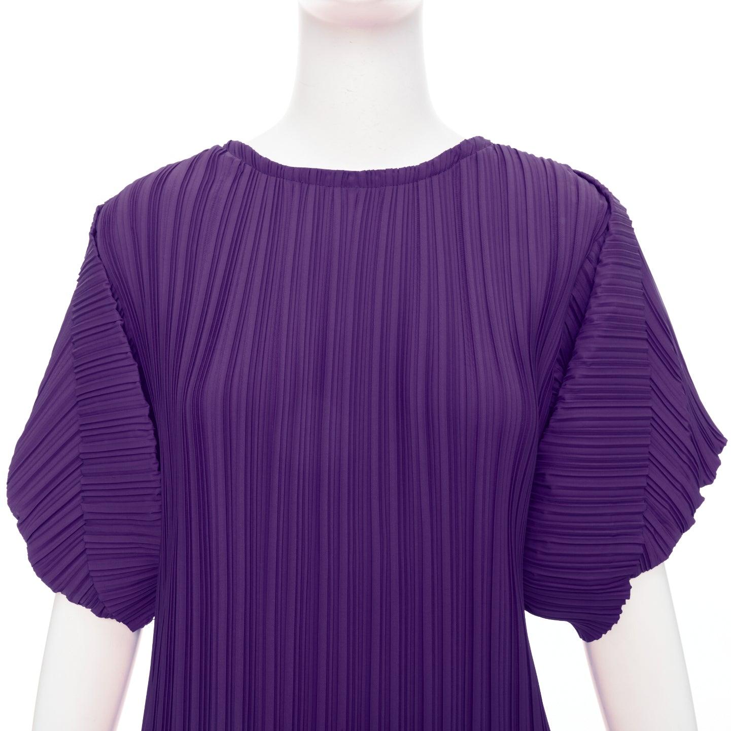 BAMBAH Beach purple plisse puff half sleeve crew neck midi dress For Sale 2