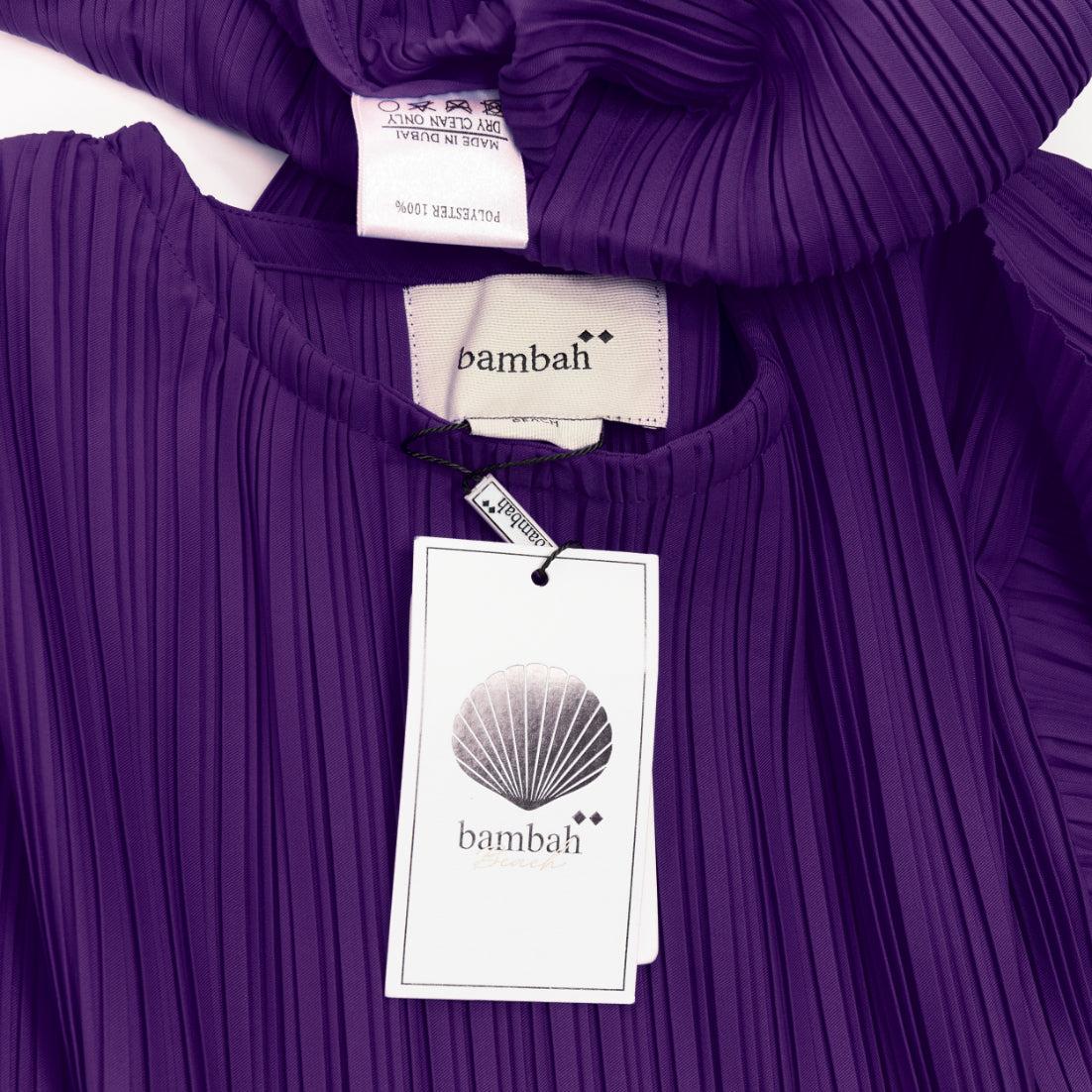 BAMBAH Beach purple plisse puff half sleeve crew neck midi dress For Sale 3