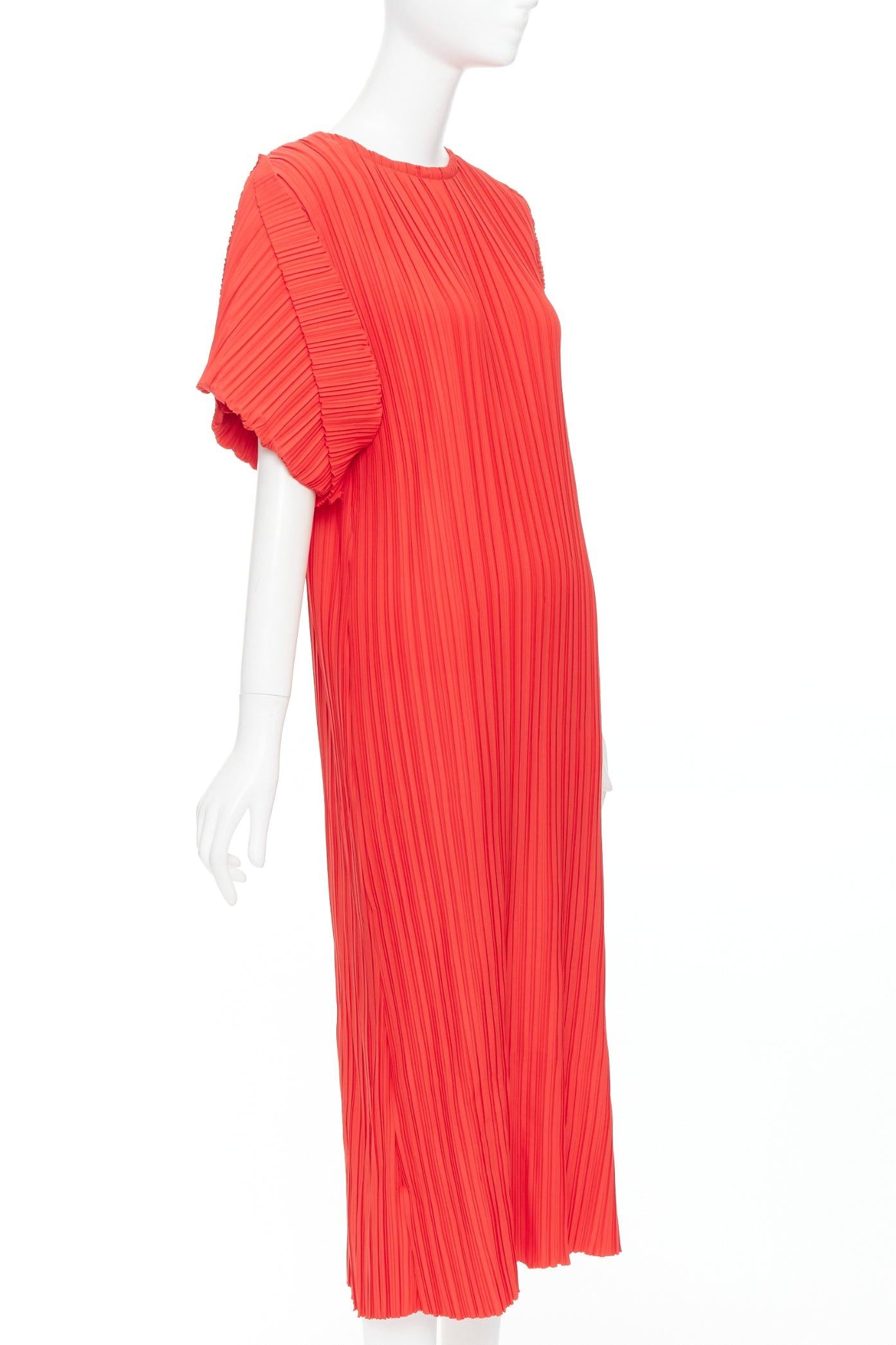 Red BAMBAH Beach red plisse puff half sleeve crew neck midi dress For Sale