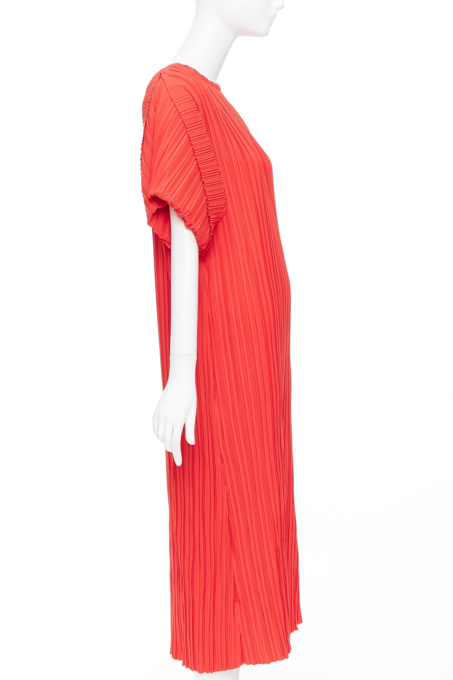 BAMBAH Beach red plisse puff half sleeve crew neck midi dress In New Condition For Sale In Hong Kong, NT