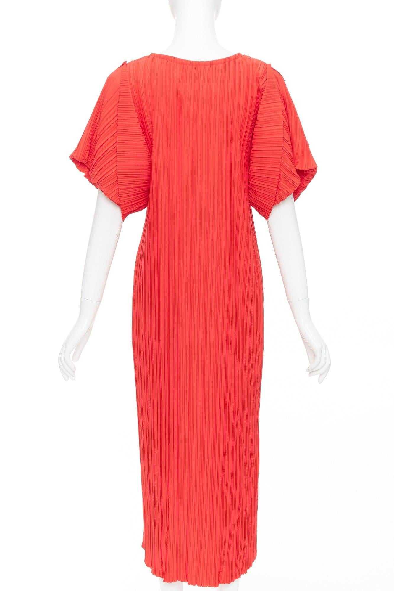 Women's BAMBAH Beach red plisse puff half sleeve crew neck midi dress For Sale