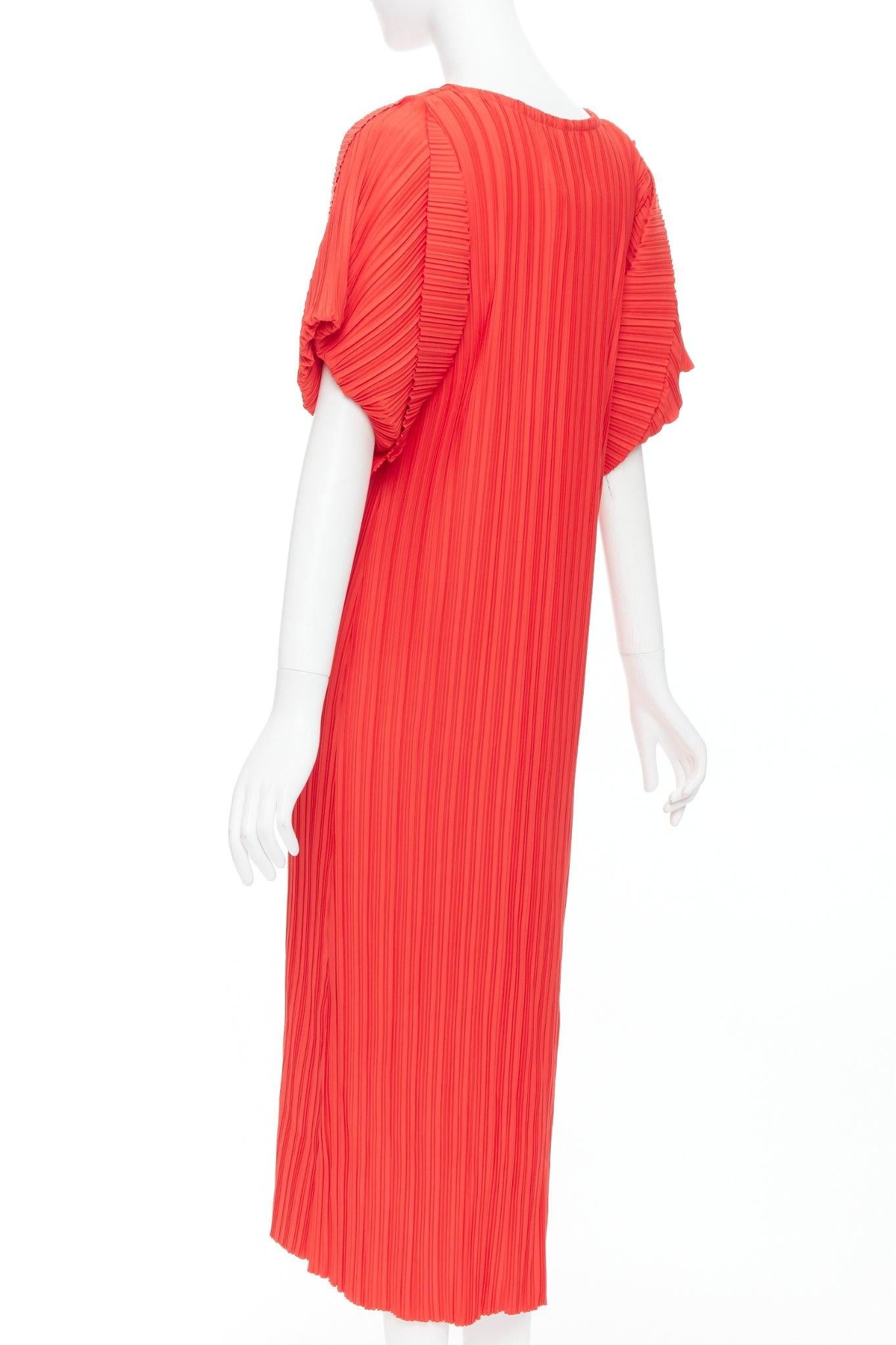 BAMBAH Beach red plisse puff half sleeve crew neck midi dress For Sale 1
