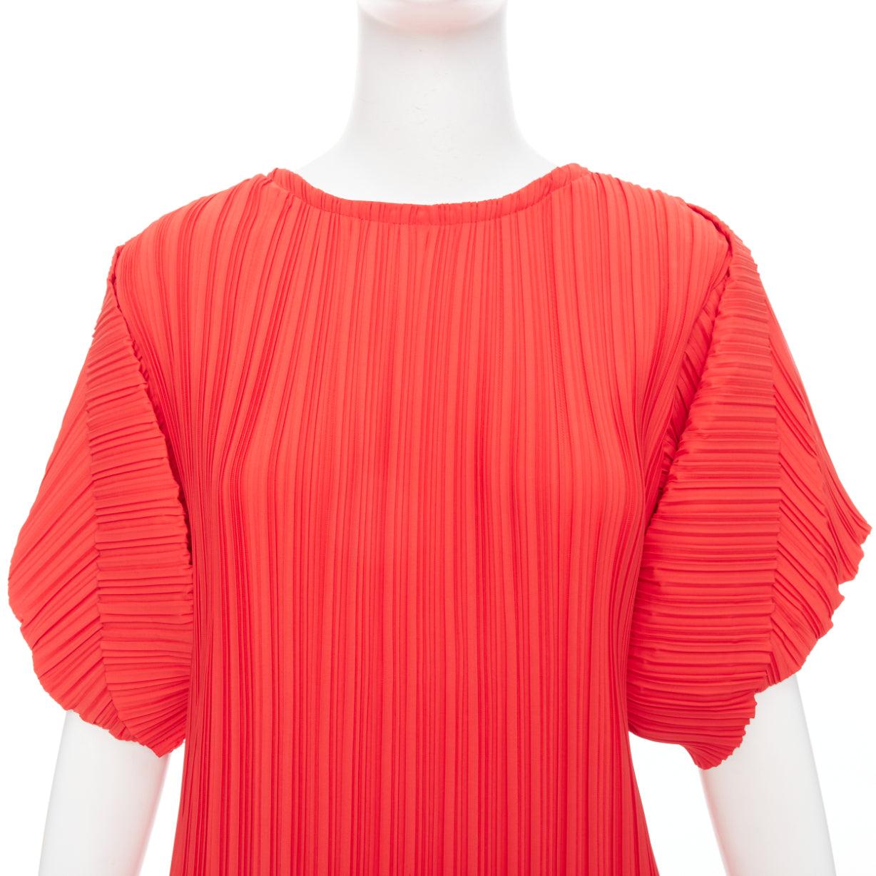 BAMBAH Beach red plisse puff half sleeve crew neck midi dress For Sale 2