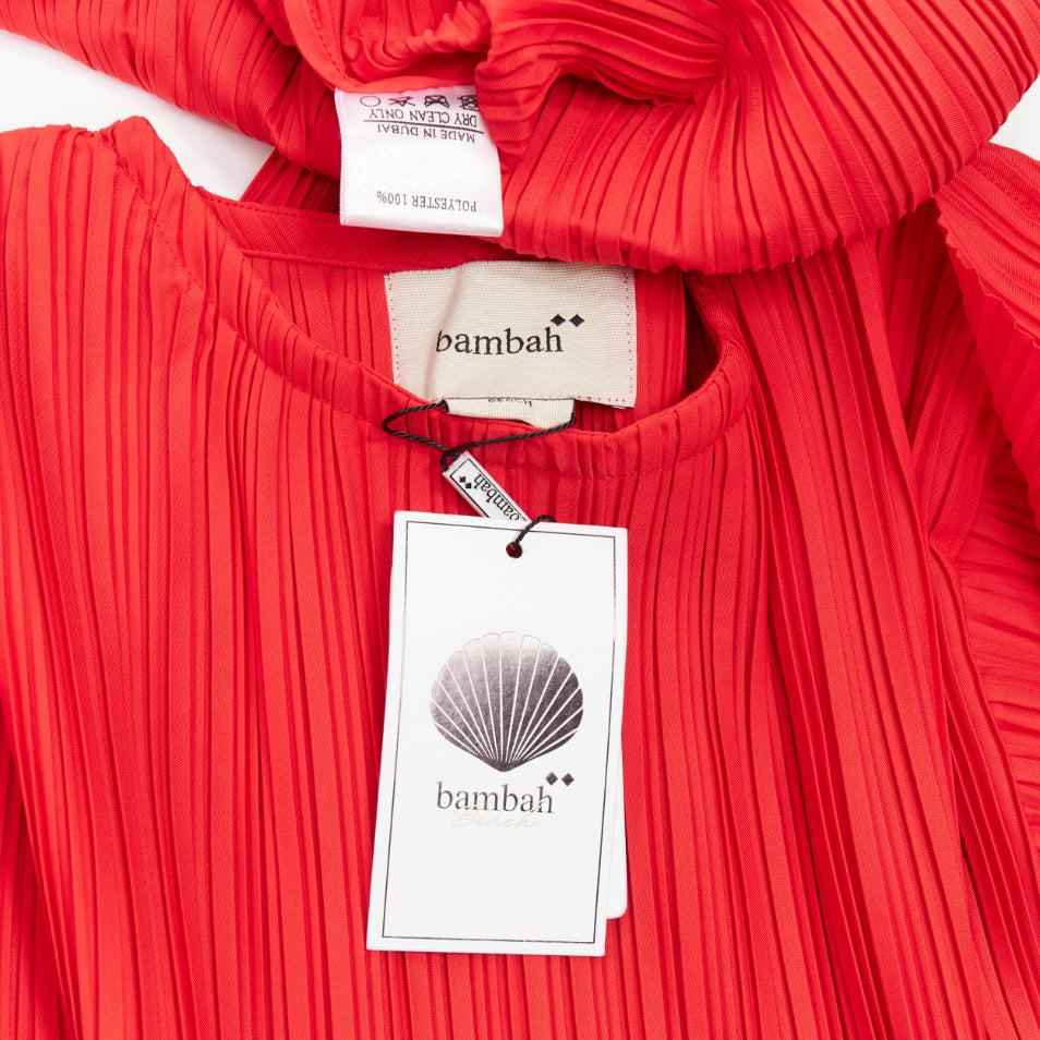 BAMBAH Beach red plisse puff half sleeve crew neck midi dress For Sale 3
