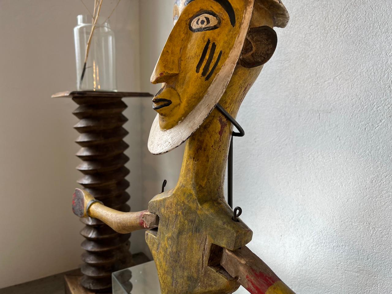 Bambara puppet figurine, African tribal art, circa 1950 For Sale 5