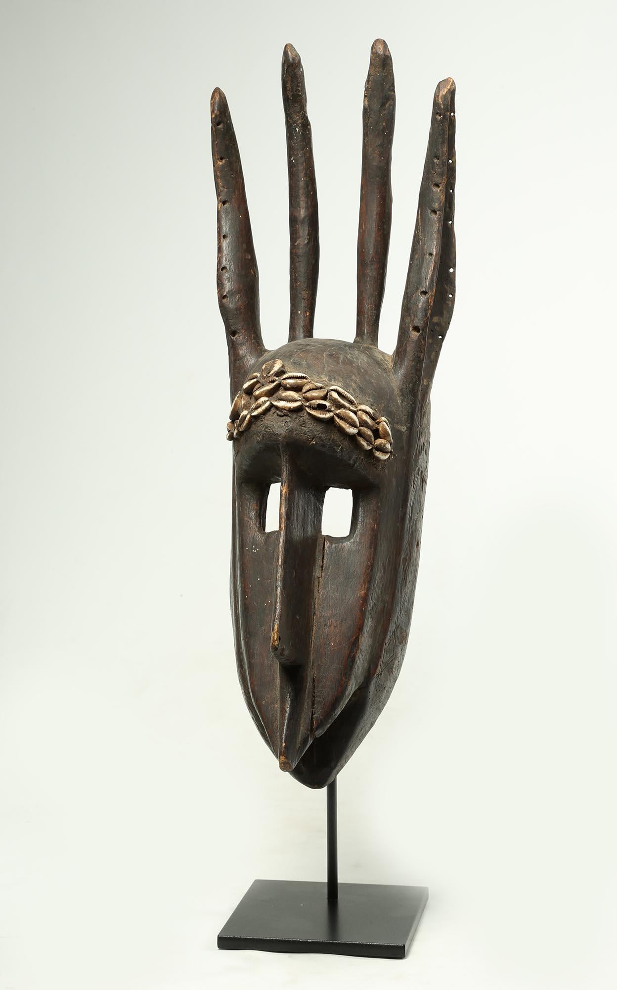 Tribal Bambara Stylized Antelope Human Wood Mask, Early 20th Century, Mali, Africa For Sale