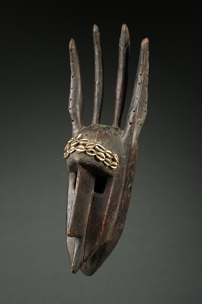 Hand-Carved Bambara Stylized Antelope Human Wood Mask, Early 20th Century, Mali, Africa For Sale