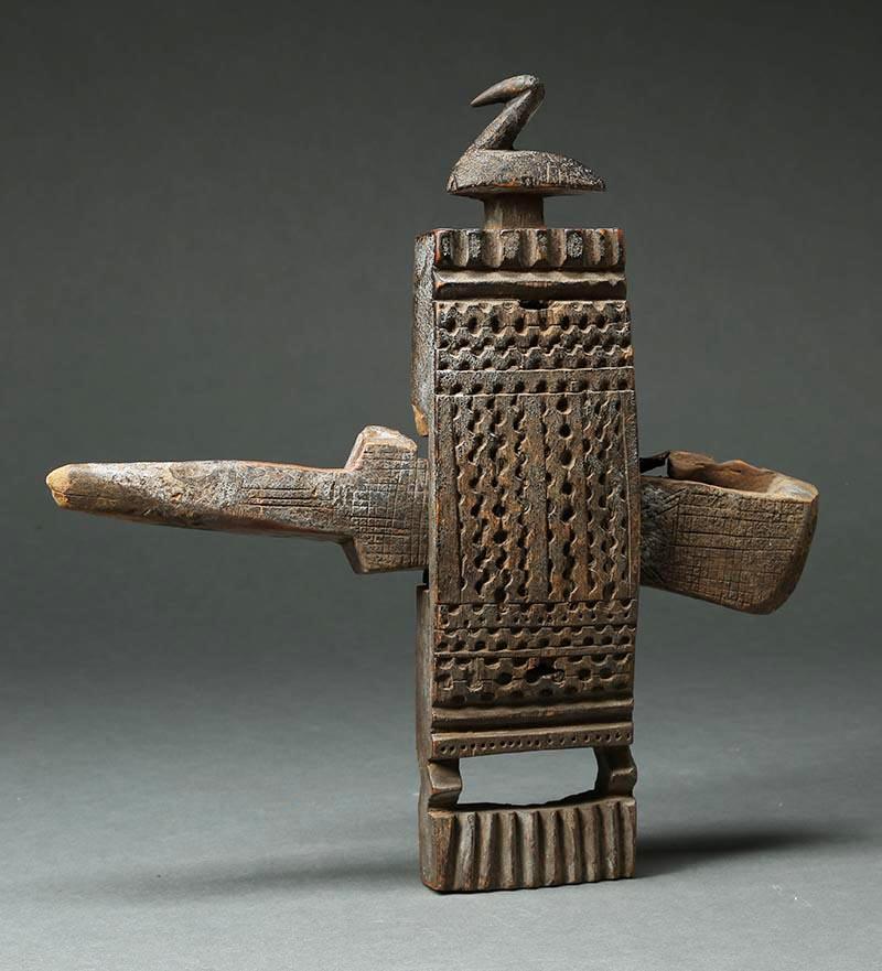 Hand-Carved Bambara Tribal Door Lock with Bird Mali Africa Early 20th C Patina from Use