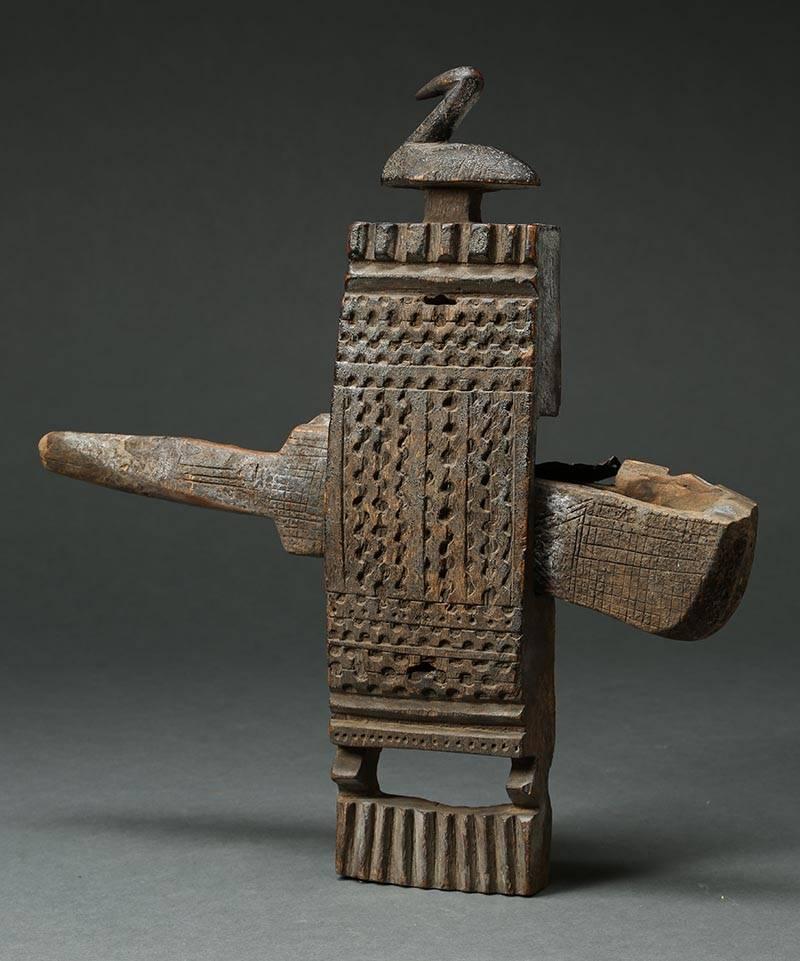 Hand-Carved Bambara Tribal Wood Decorated Door Lock, Mali, Africa