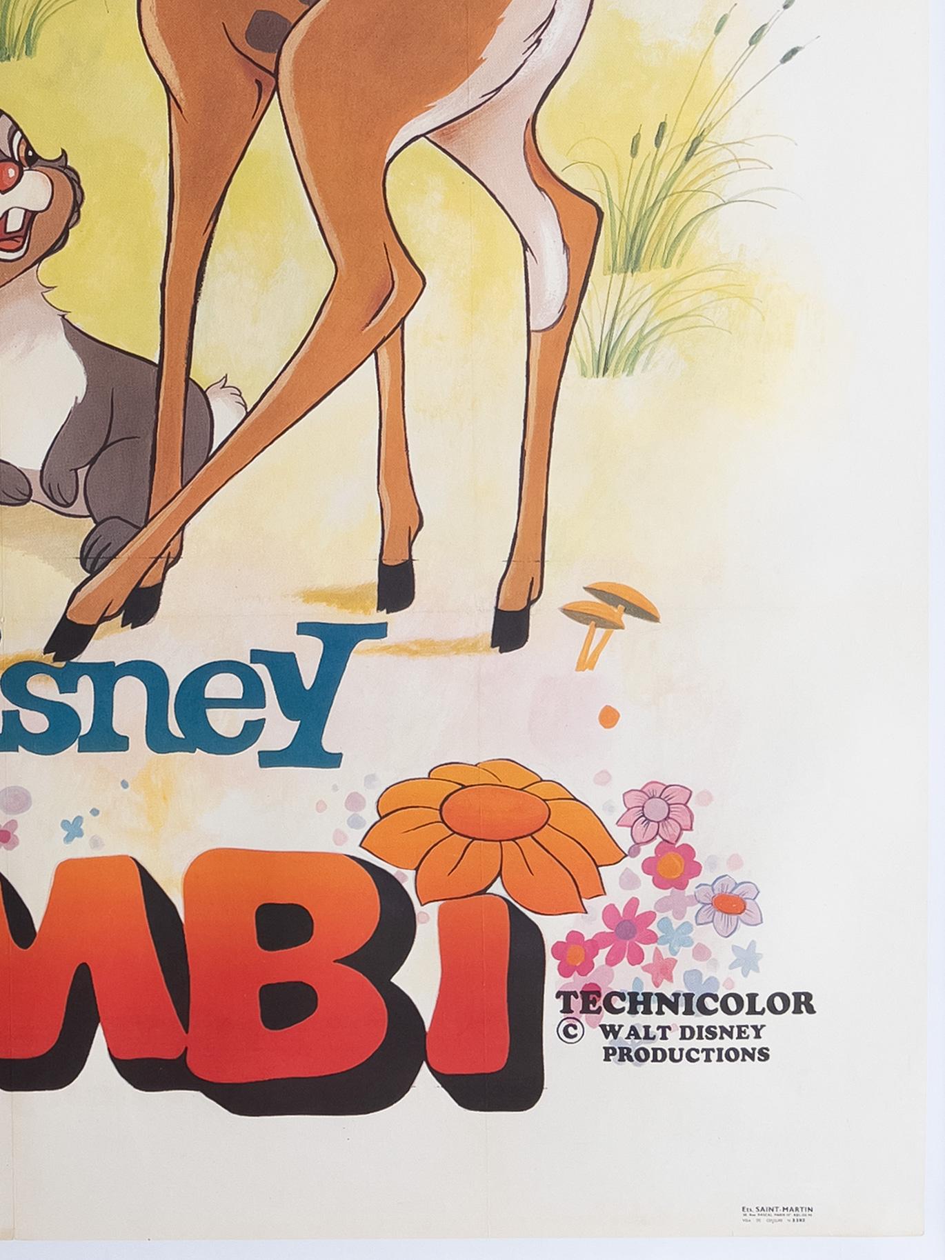 Bambi 1960s French Grande Film Movie Poster, Disney In Good Condition For Sale In Bath, Somerset
