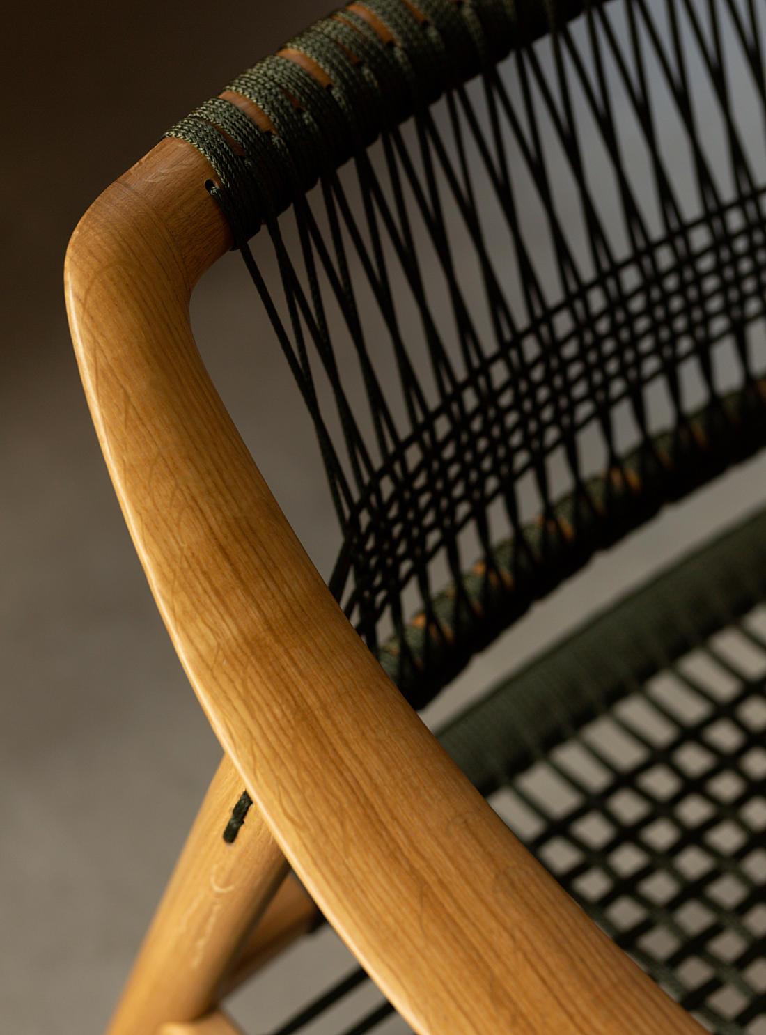 Moderne Chaise longue Bambi 56/1 par Fjord Fiesta en chêne massif et cordon tressé en vente