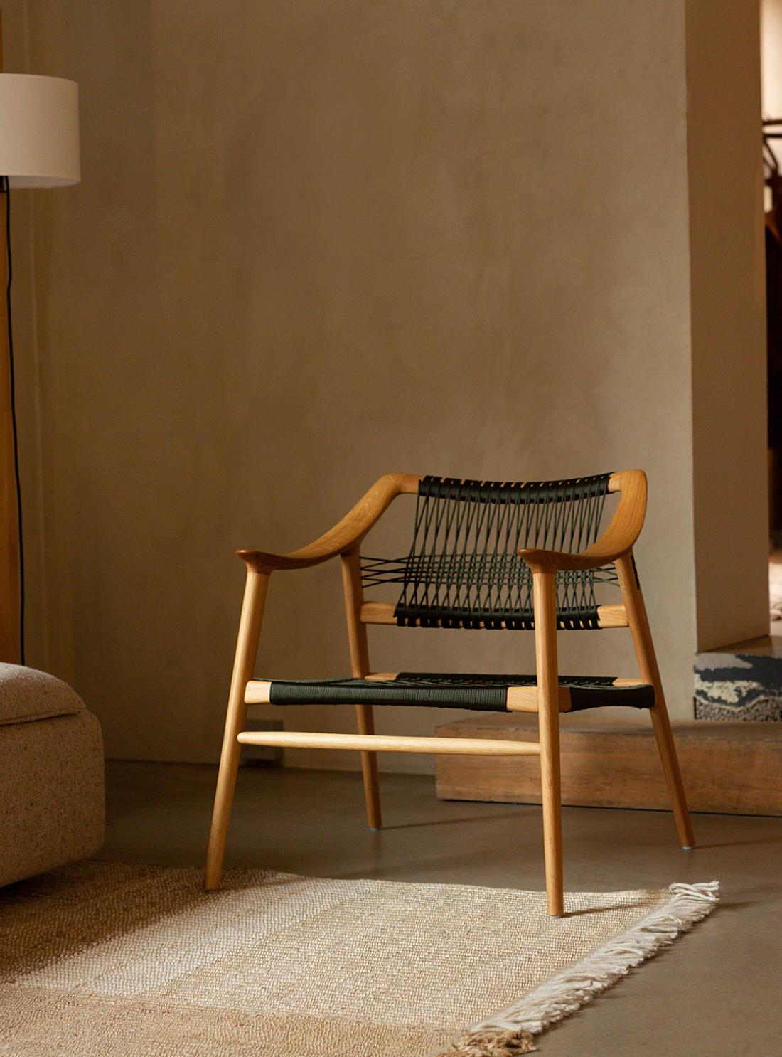 Tissage Chaise longue Bambi 56/1 par Fjord Fiesta en chêne massif et cordon tressé en vente