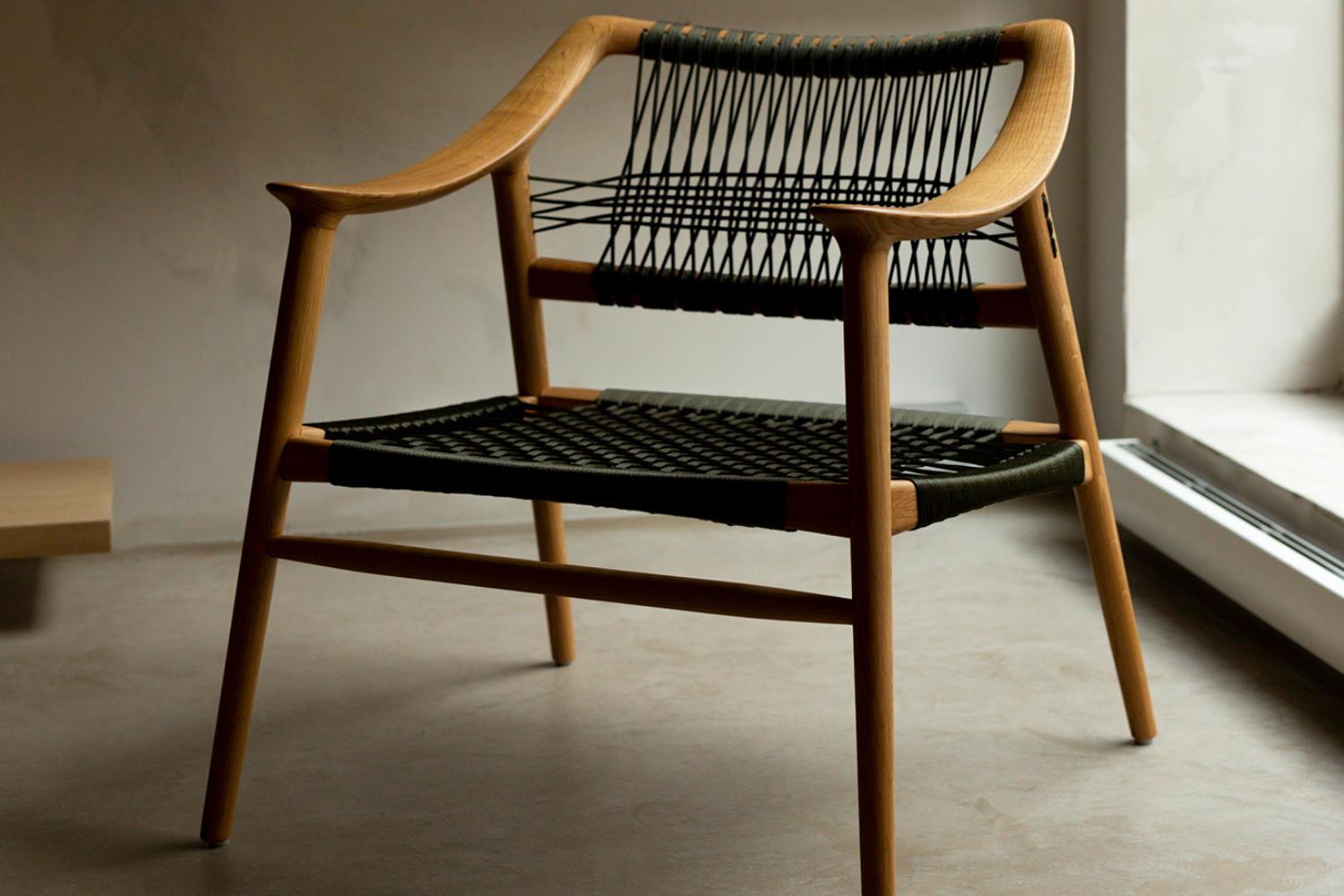 Chaise longue Bambi 56/1 par Fjord Fiesta en chêne massif et cordon tressé Neuf - En vente à Rhinebeck, NY
