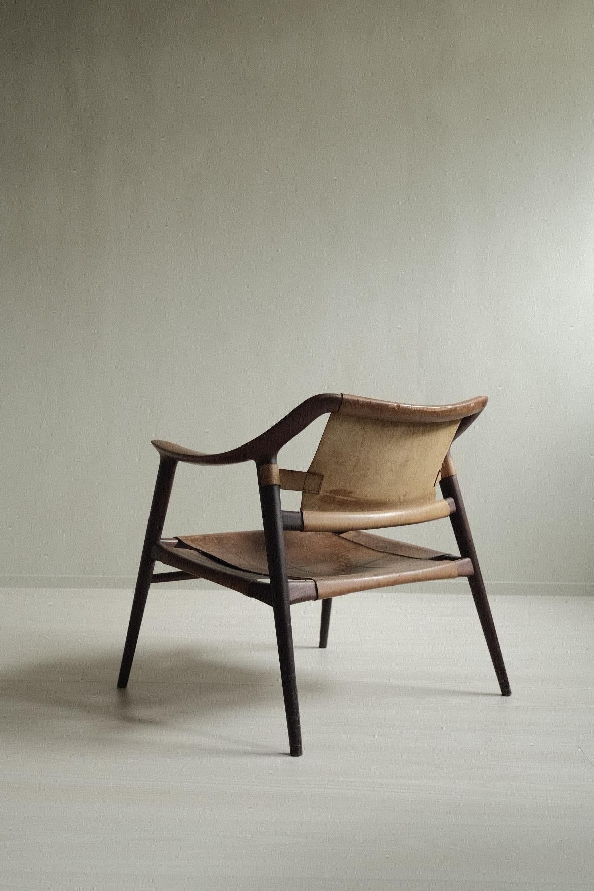 19th Century Bambi 56/2 by Sigurd Resell for Gustav Bahus, Teak & Saddle Leather, Norway, 50s