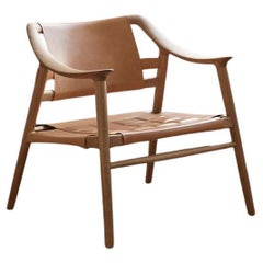 Bambi 56/2 Lounge Chair by Fjord Fiesta in Solid Oak and Embroidered Leather