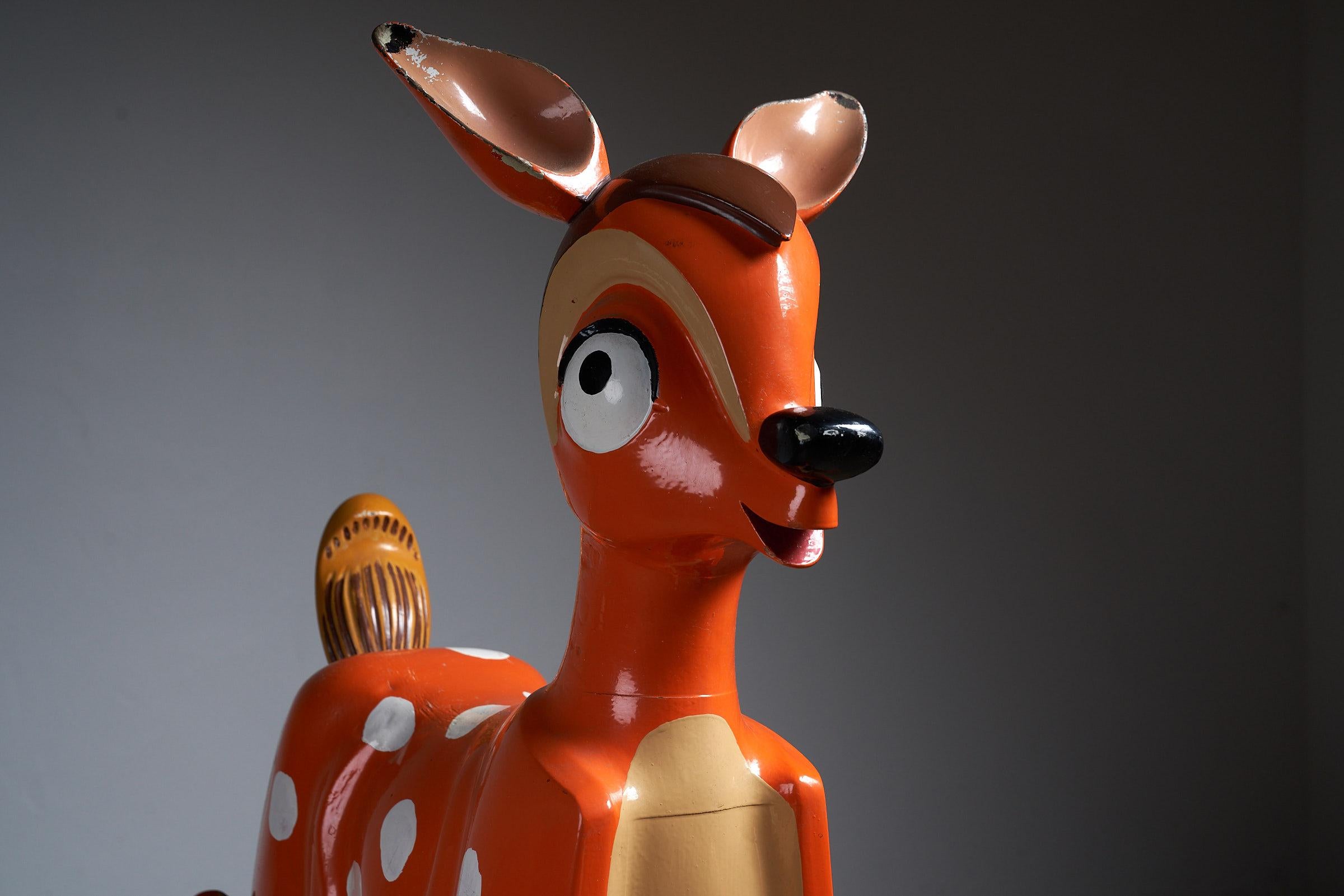 Bambi Carved Wooden Carousel Figure: Antique In Good Condition For Sale In Mortsel, BE
