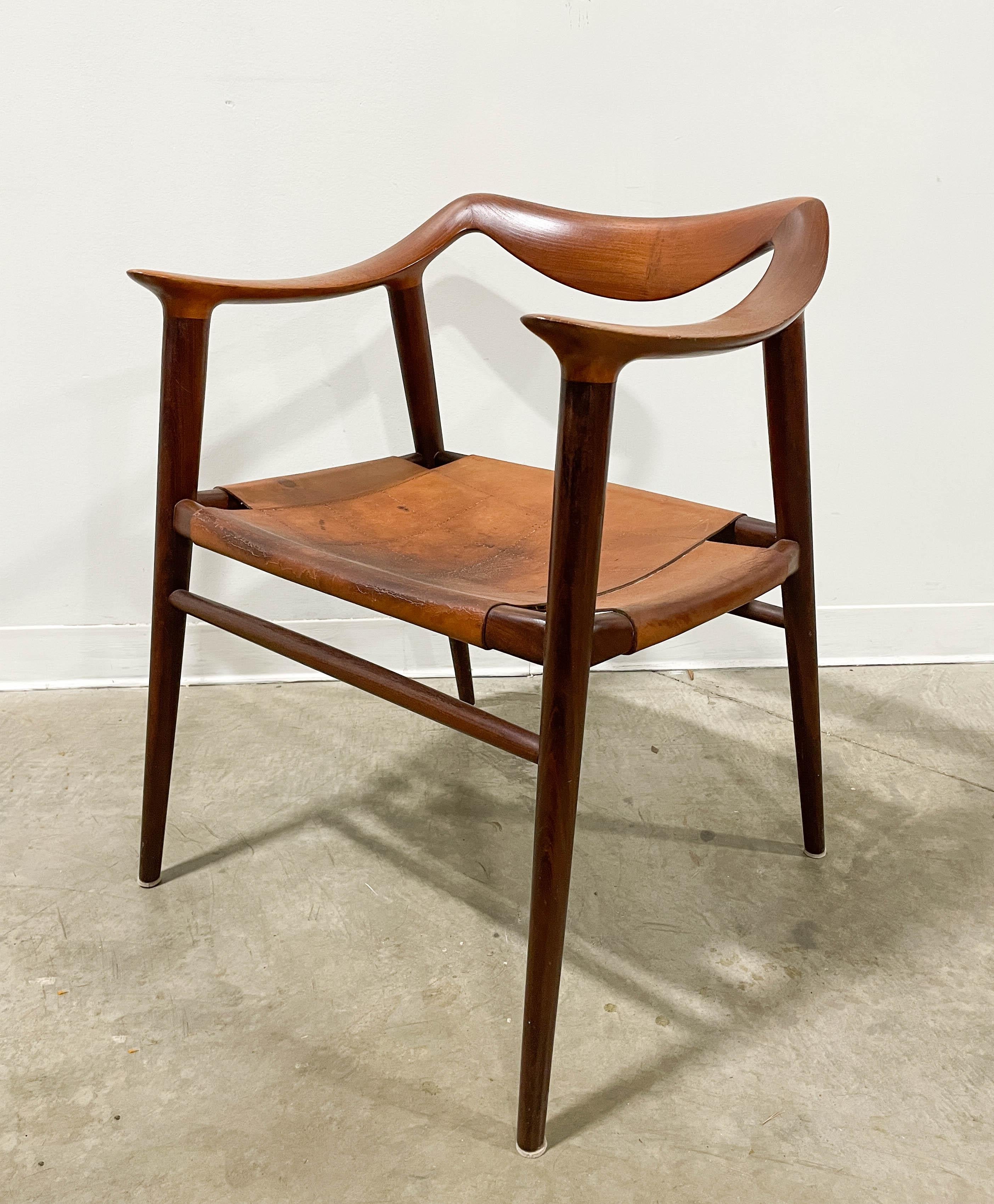 Bambi Chair in Teak and Leather In Good Condition In Kalamazoo, MI