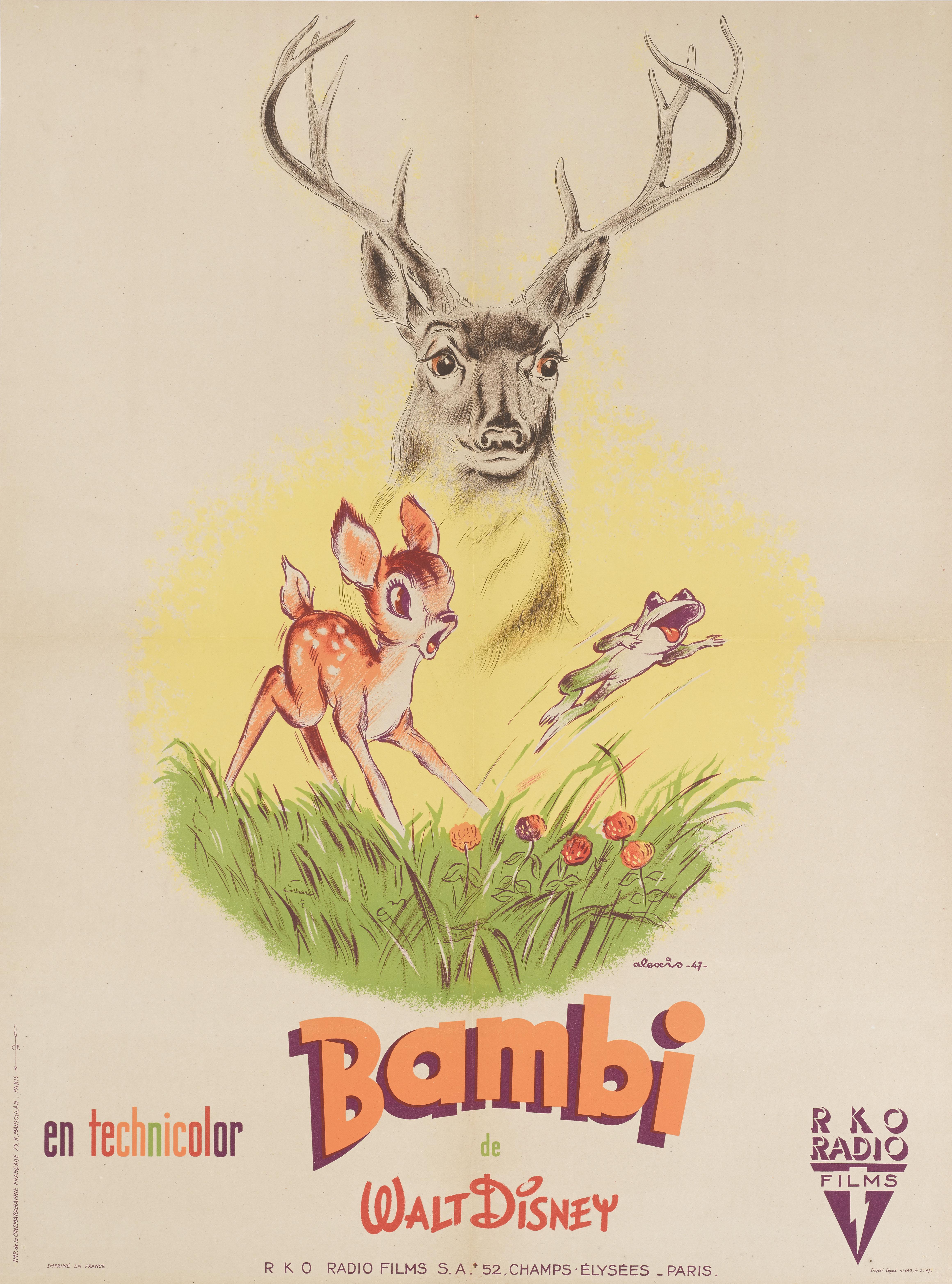 Originales französisches Filmplakat für die klassische Walt Disney-Produktion.
Das Motiv wurde von dem großen französischen Plakatkünstler Alexis (Datum unbekannt) entworfen und war einzigartig für das französische Plakat. Dieses Design wurde nur