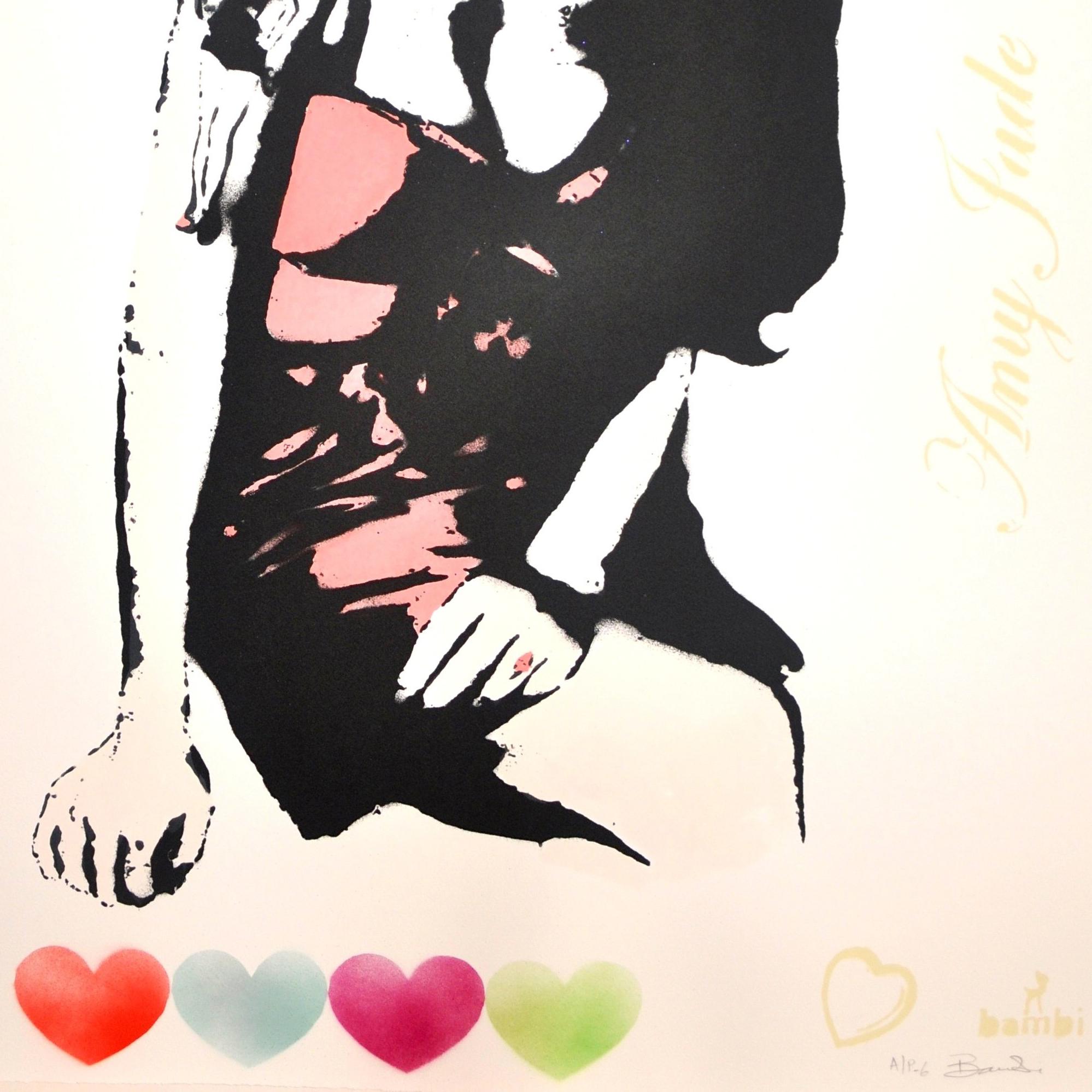 Amy (Winehouse) Red Unique with Diamond Dust - Street Art Mixed Media Art by Bambi