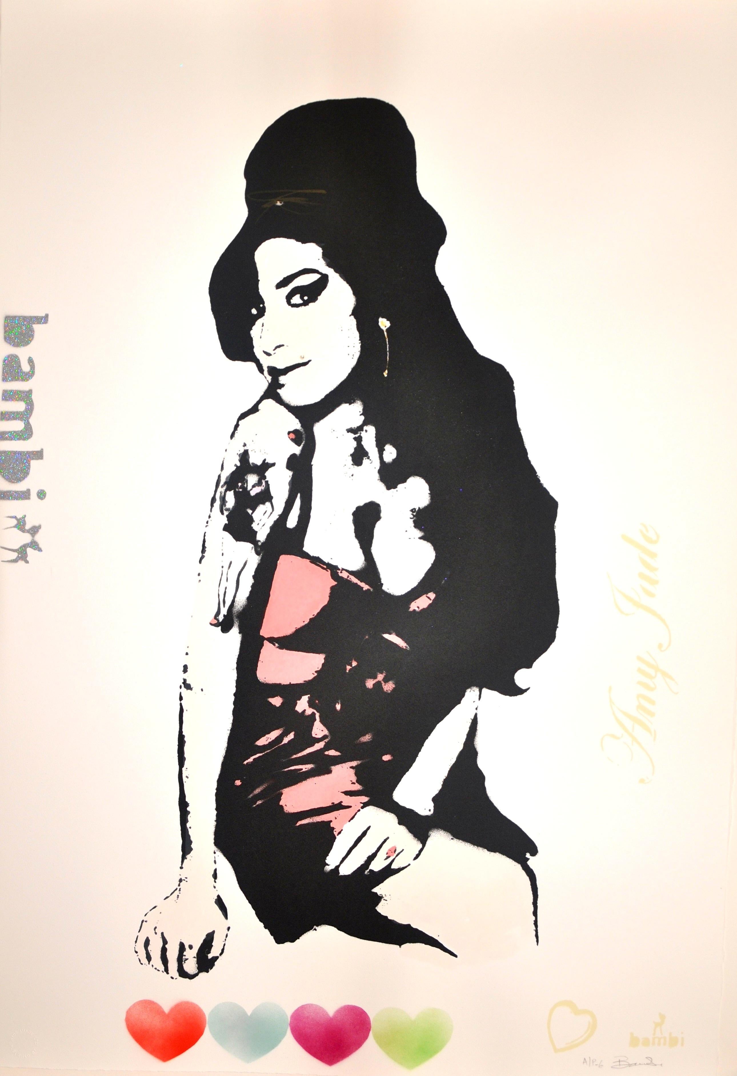 Amy (Winehouse) Red Unique with Diamond Dust - Mixed Media Art by Bambi