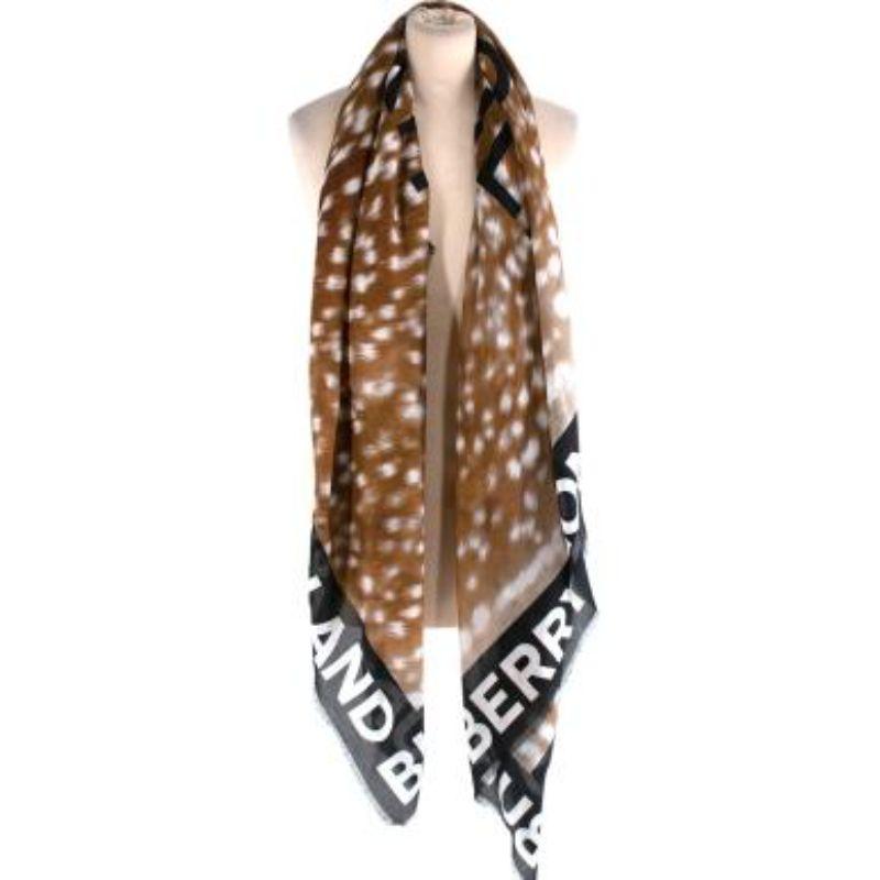 Burberry Bambi print silk-cotton shawl
 
 - Deerskin printed silk-cotton shawl, with logo edges and central 'why did they kill bambi' text
 - Lightly fringes edges
 
 Materials: 
 67% cotton
 33% silk 
 
 Made in Italy
 
 PLEASE NOTE, THESE ITEMS
