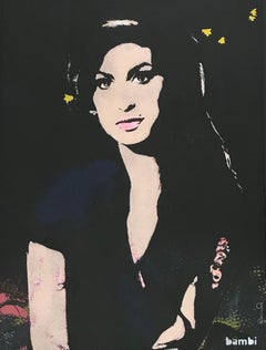 'Amy' Amy Winehouse Print Handfinished, Bambi Street Artist, Black 
